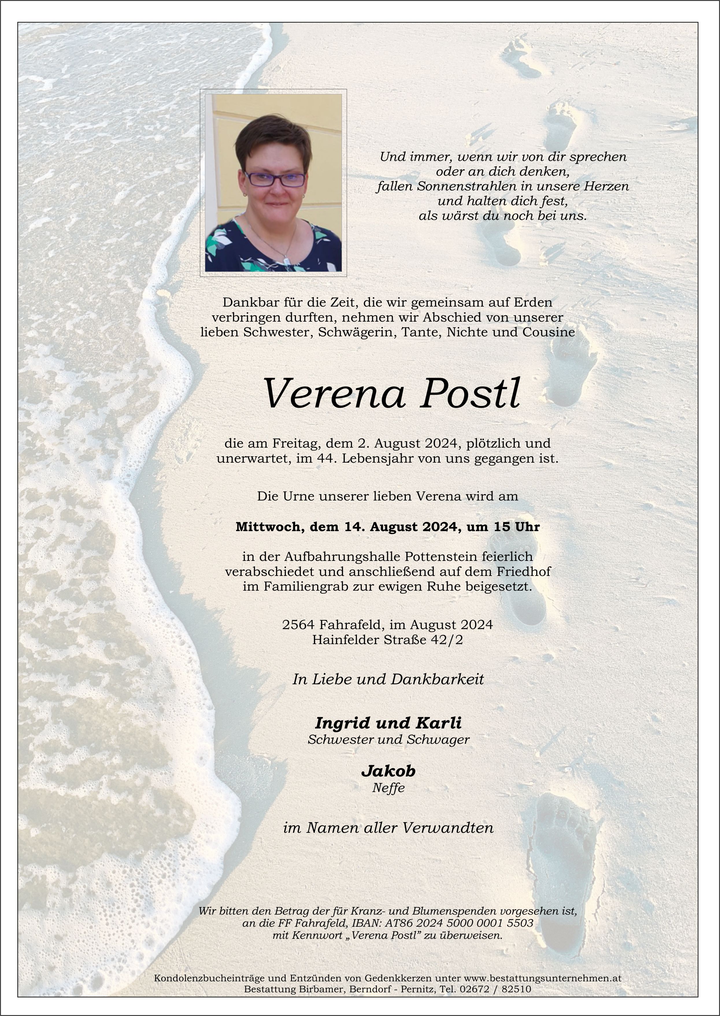 Traueranzeige von Verena Postl