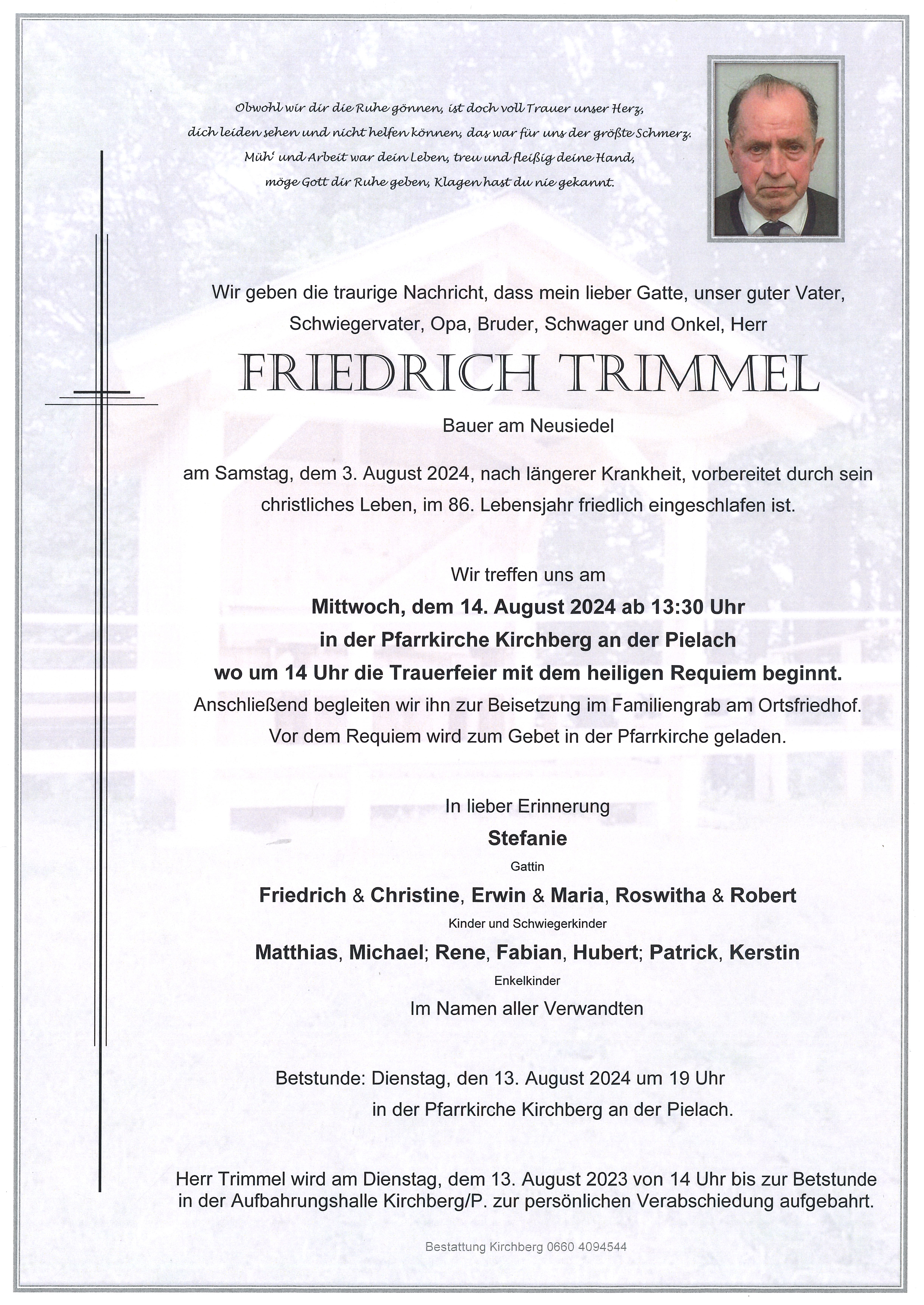 Traueranzeige von Friedrich Trimmel