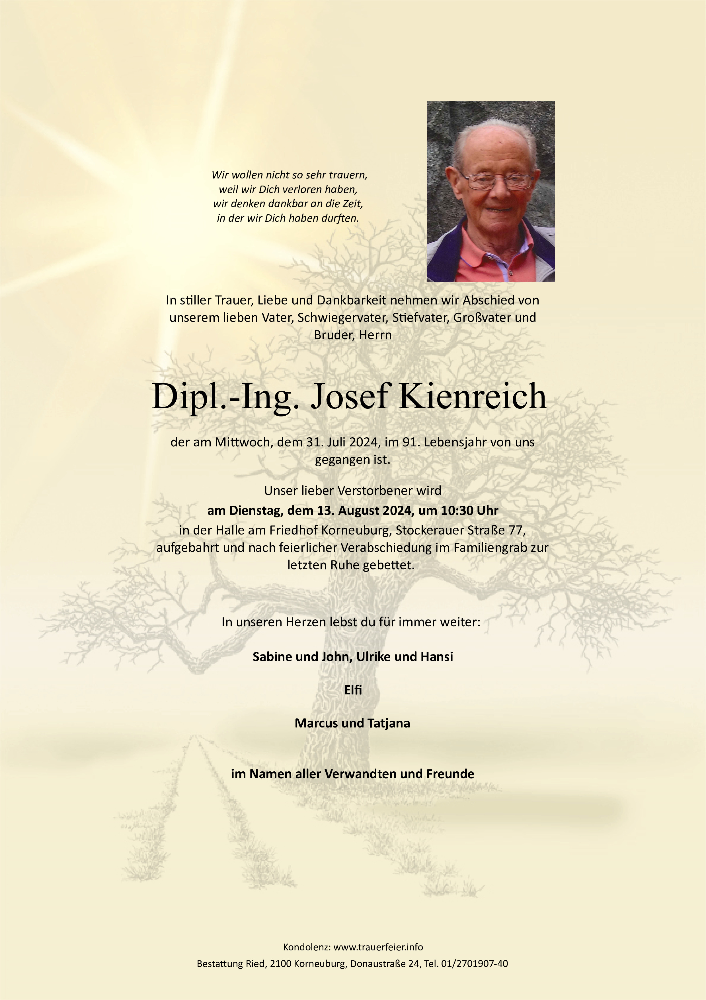 Traueranzeige von Josef Kienreich