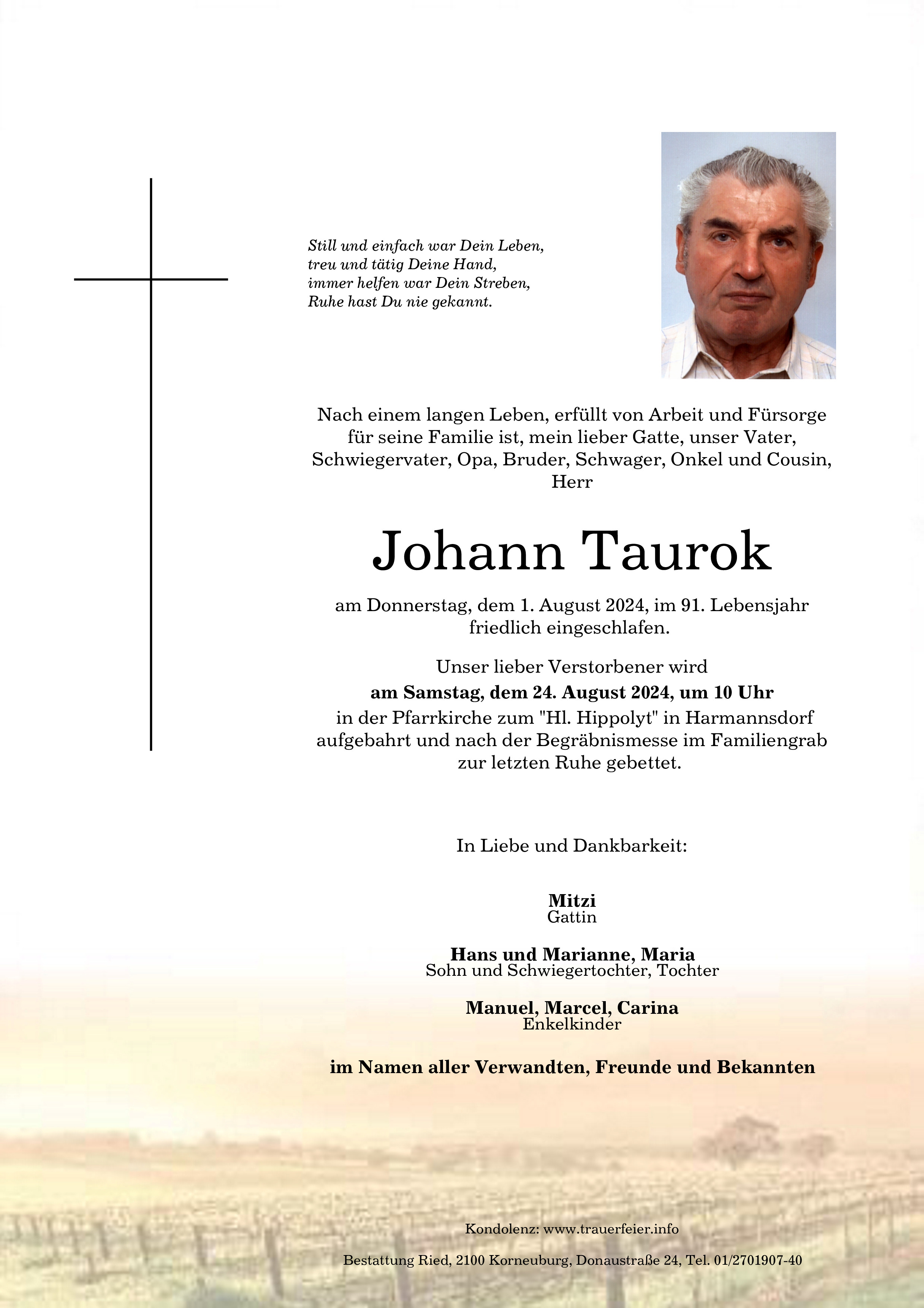 Traueranzeige von Johann Taurok