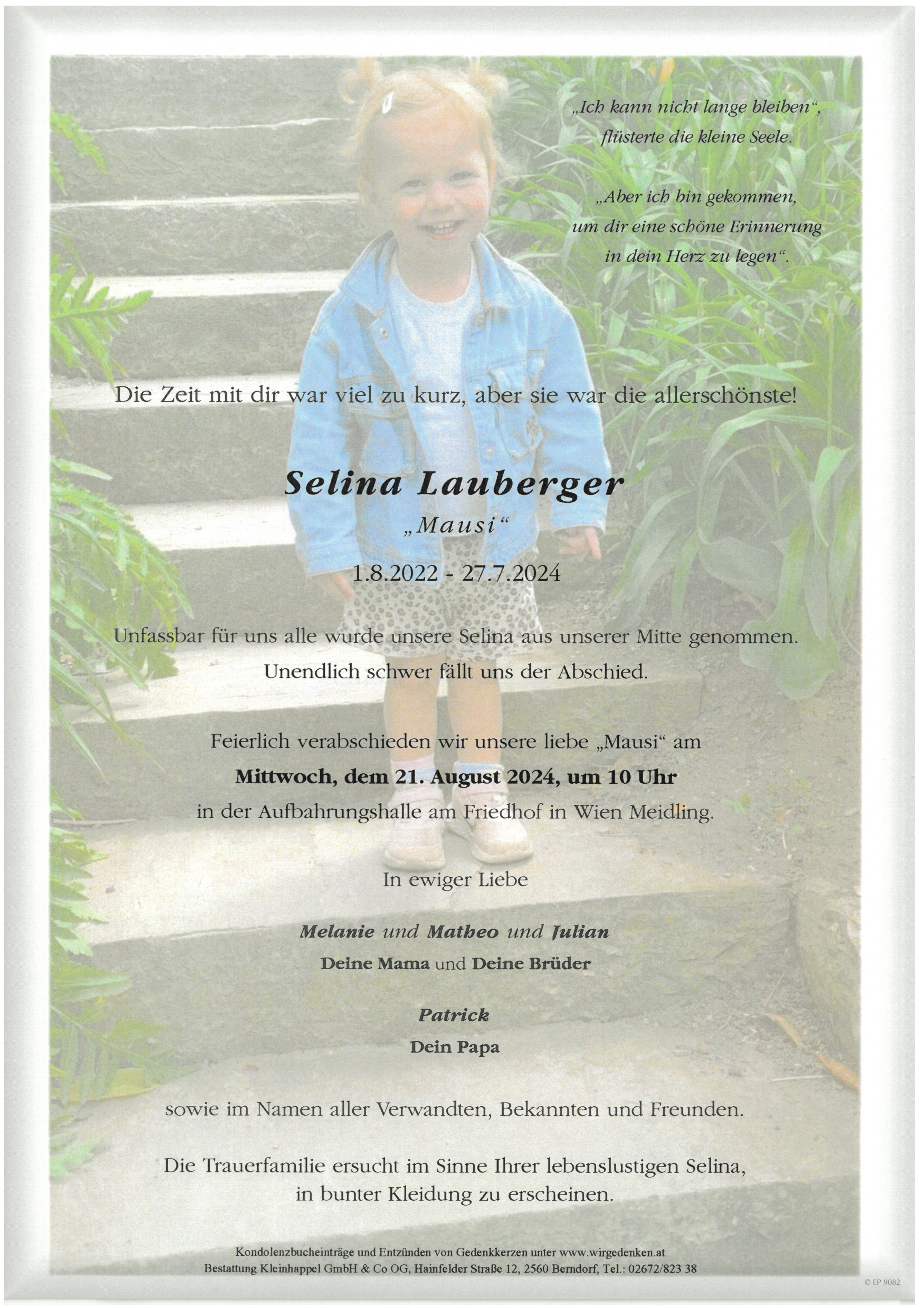 Traueranzeige von Selina Lauberger