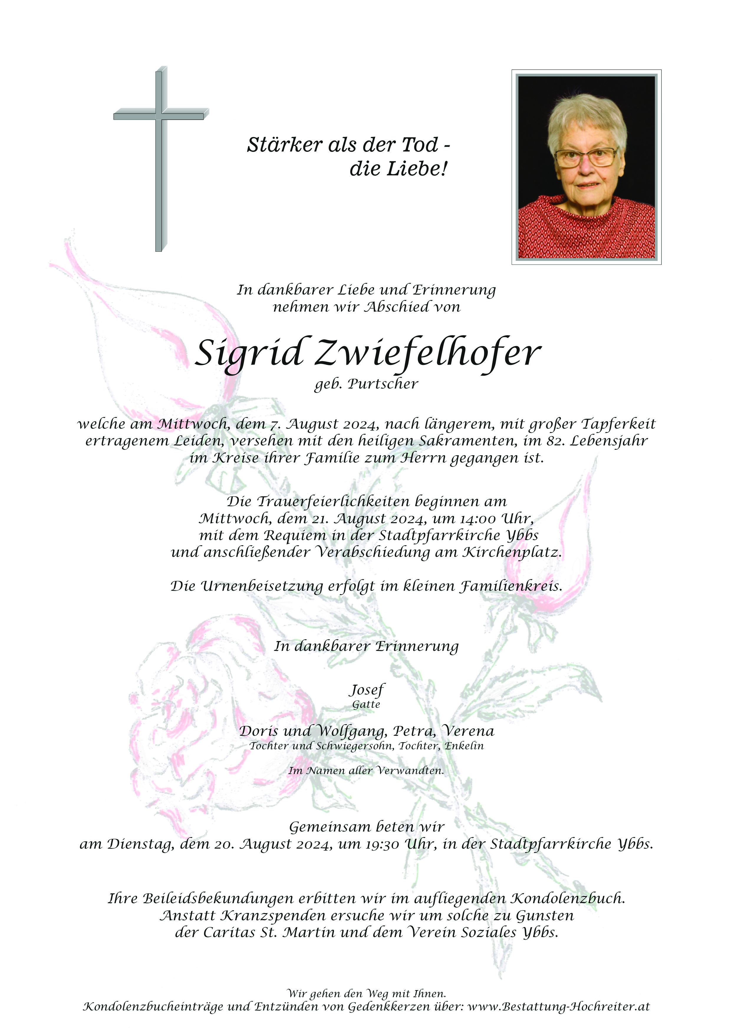 Traueranzeige von Sigrid Zwiefelhofer