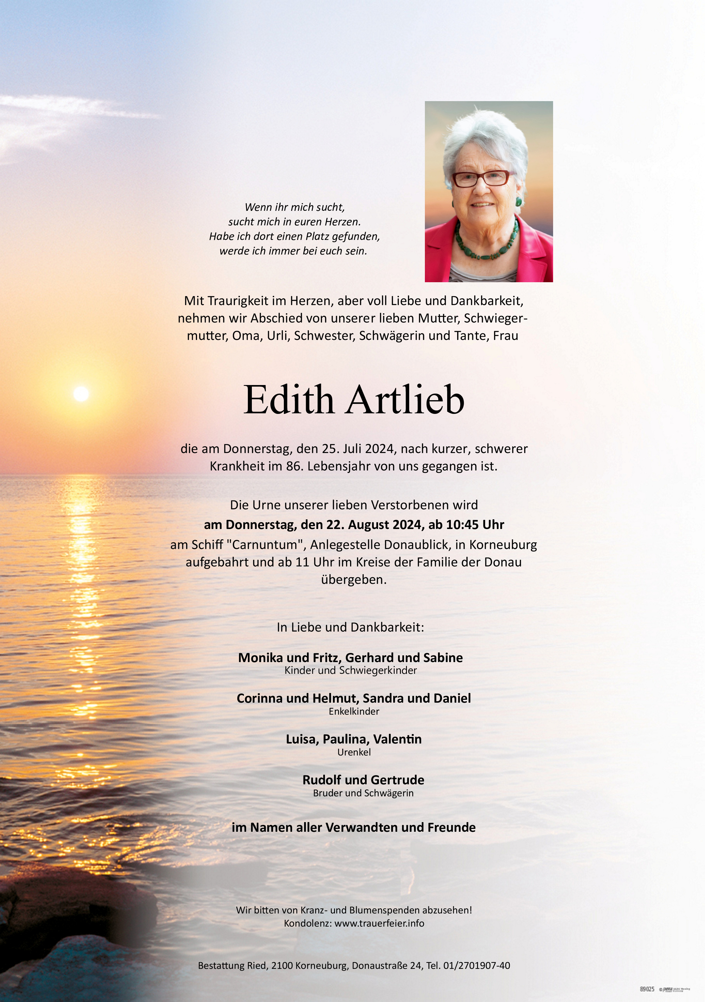 Traueranzeige von Edith Artlieb