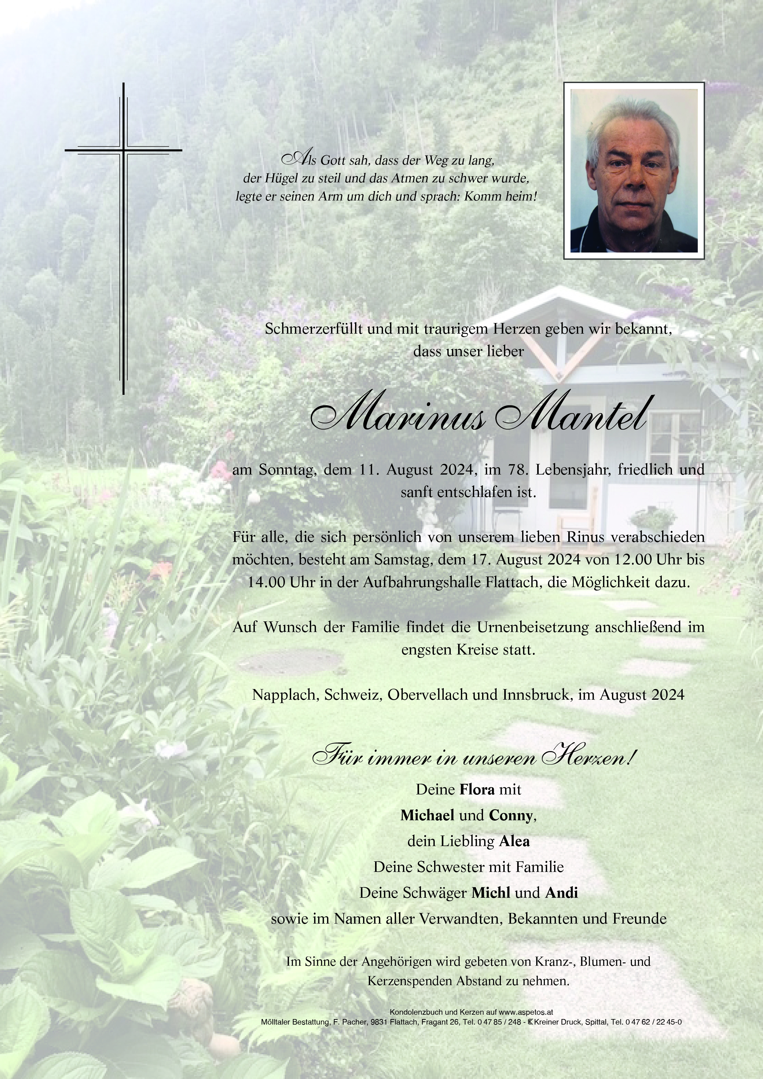 Traueranzeige von Marinus Mantel
