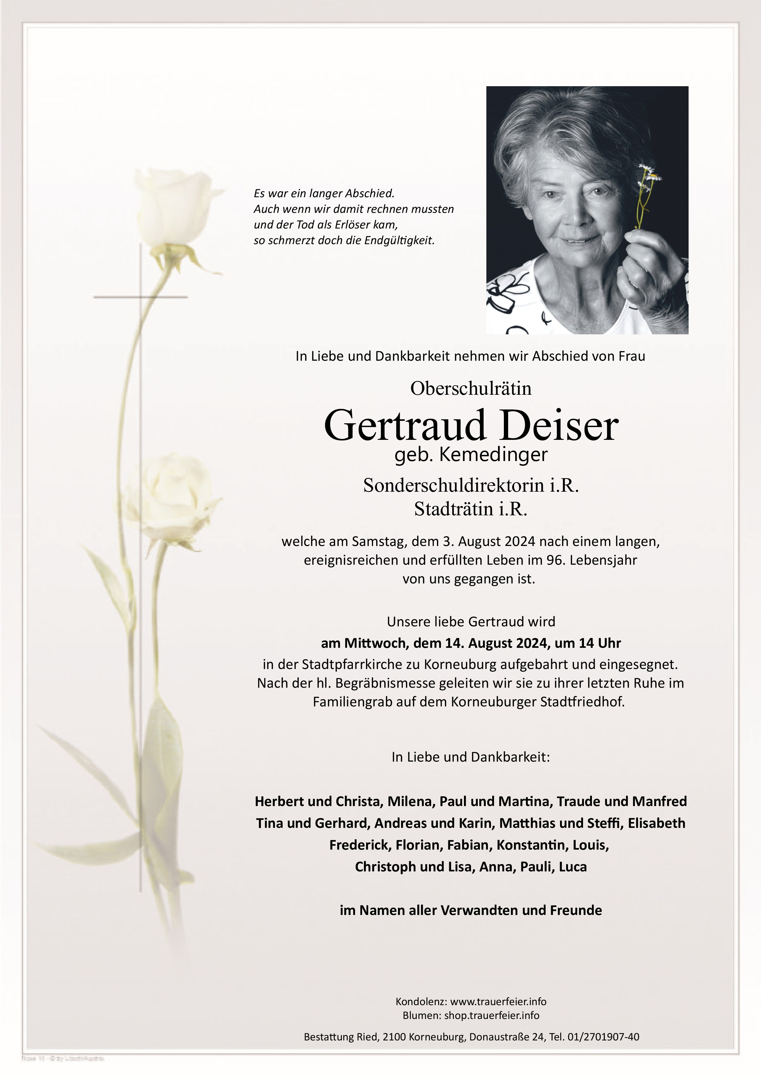 Traueranzeige von Gertraud Deiser