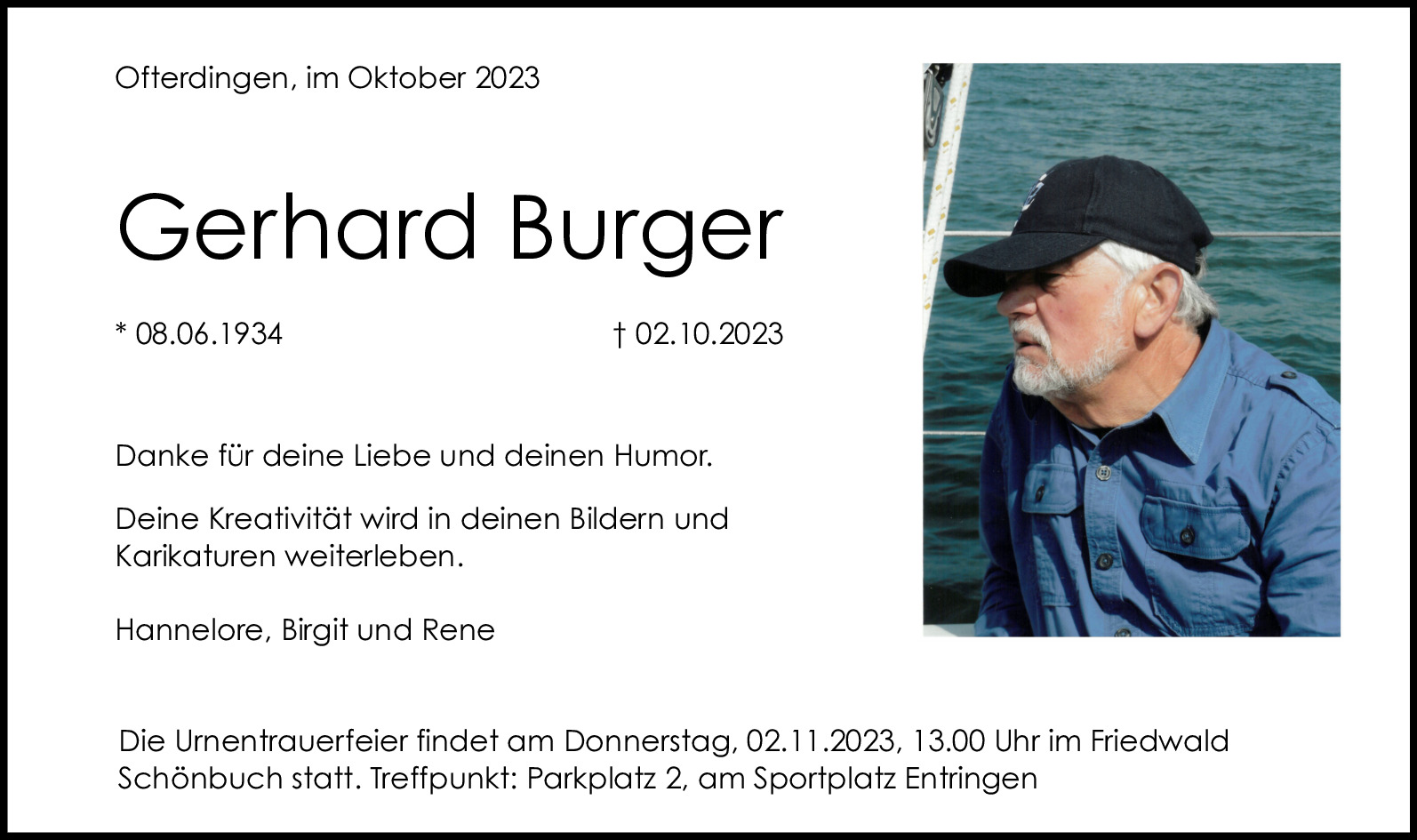 Traueranzeige von Gerhard Burger