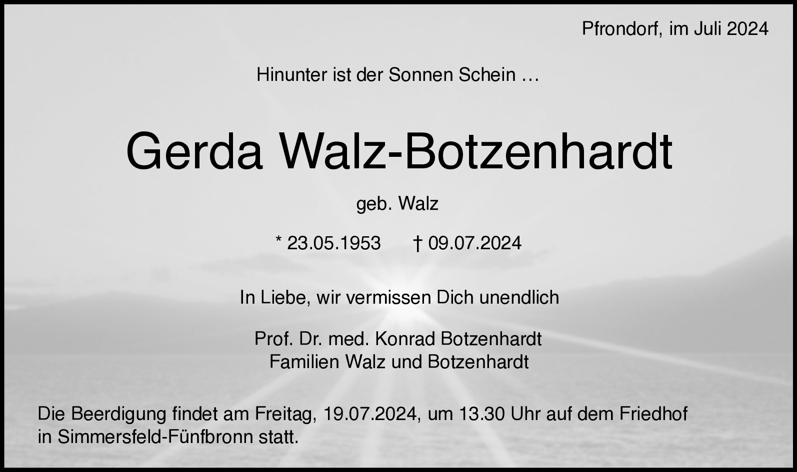 Traueranzeige von Gerda Walz-Botzenhardt