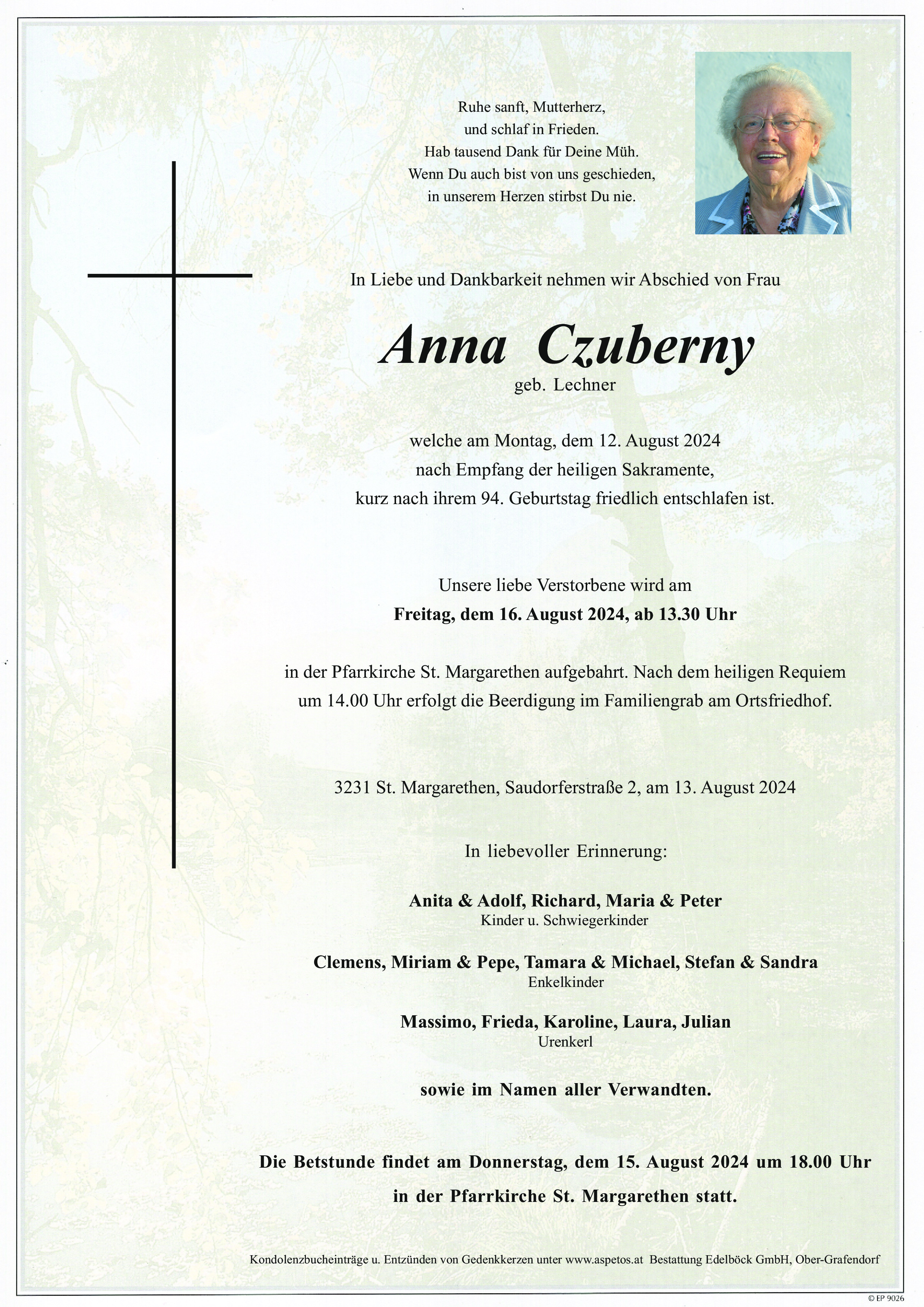 Traueranzeige von Anna Czuberny