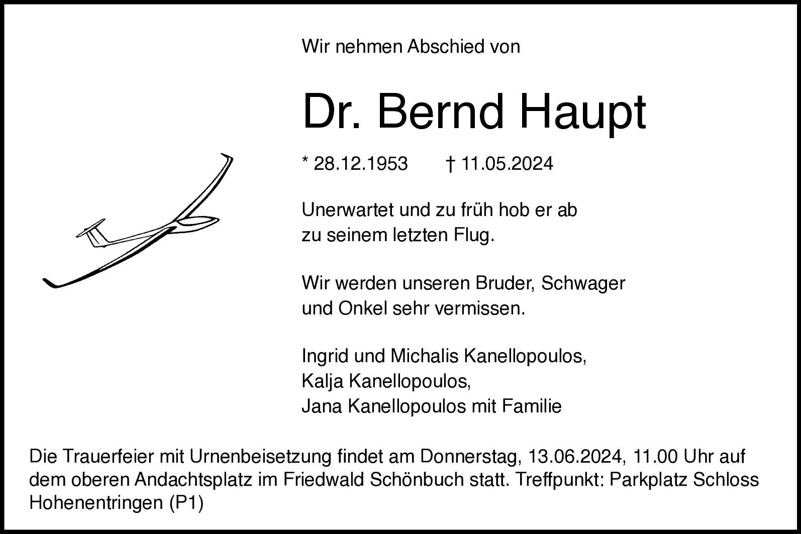 Traueranzeige von Dr. Bernd Haupt