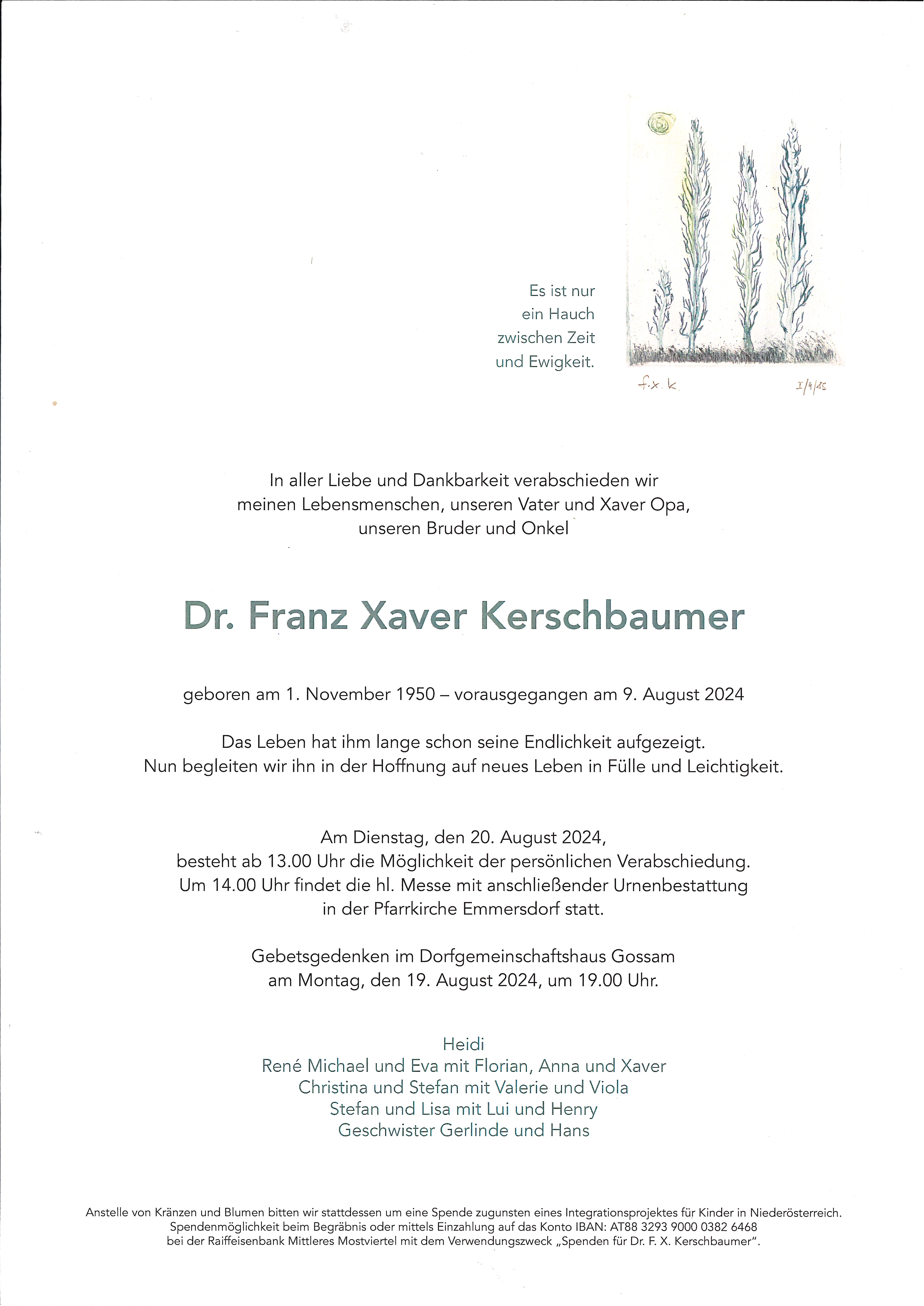 Traueranzeige von Dr. Franz Xaver Kerschbaumer