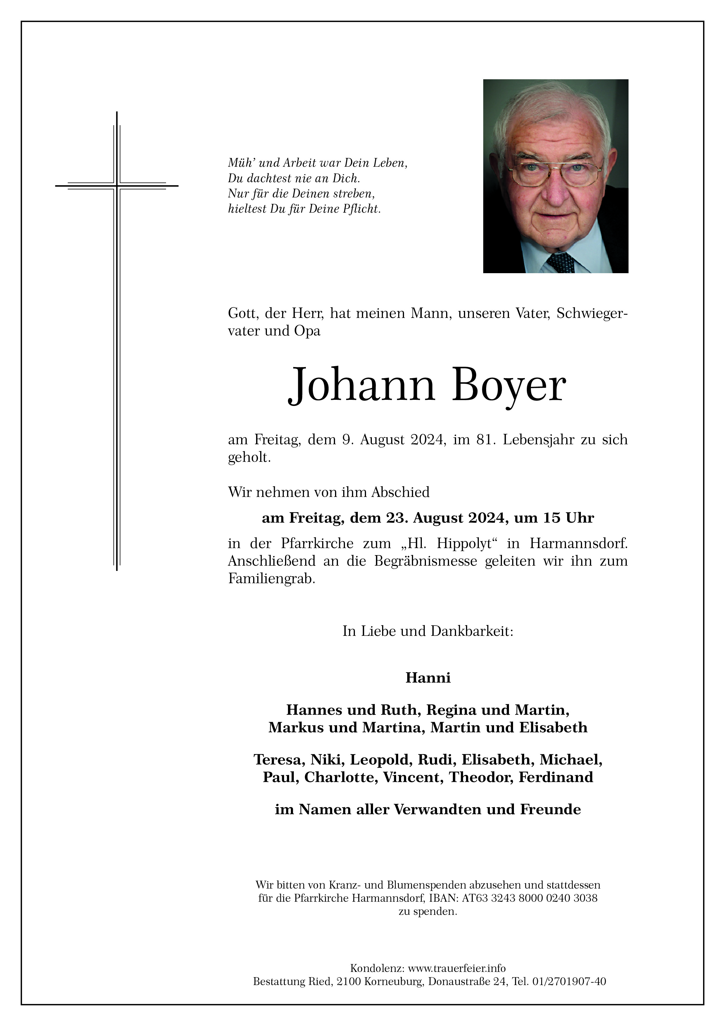 Traueranzeige von Johann Boyer
