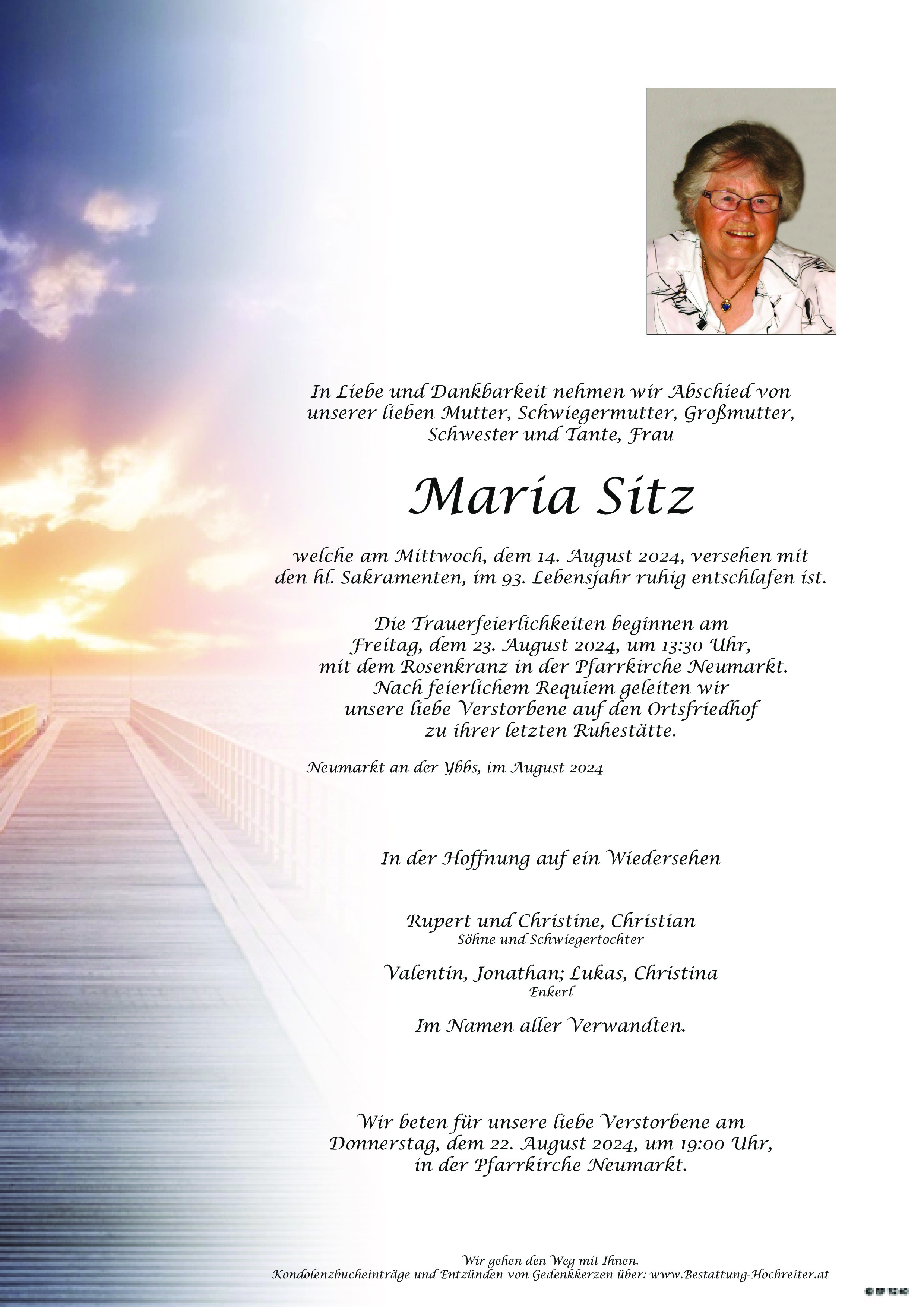 Traueranzeige von Maria Sitz