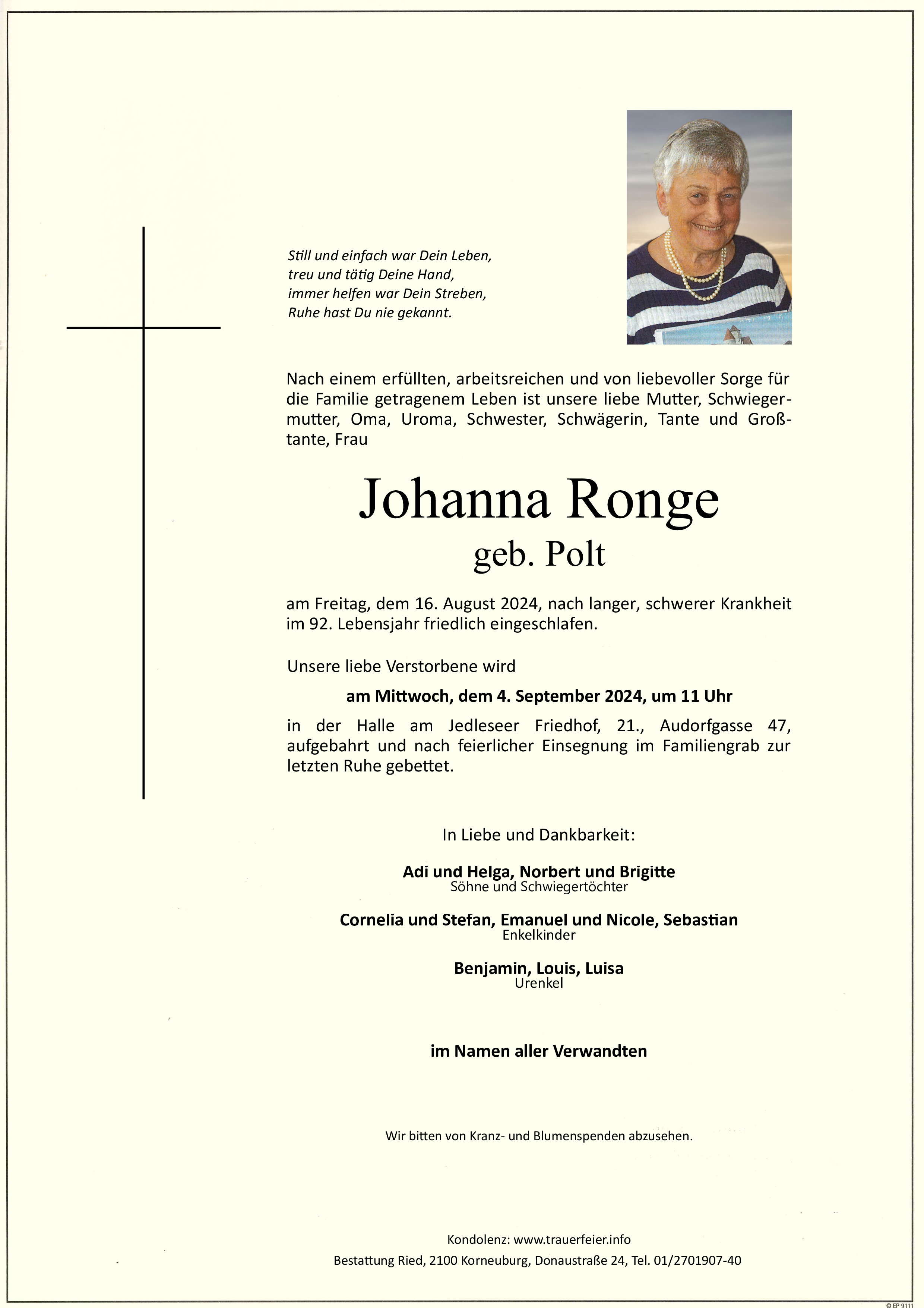 Traueranzeige von Johanna Ronge