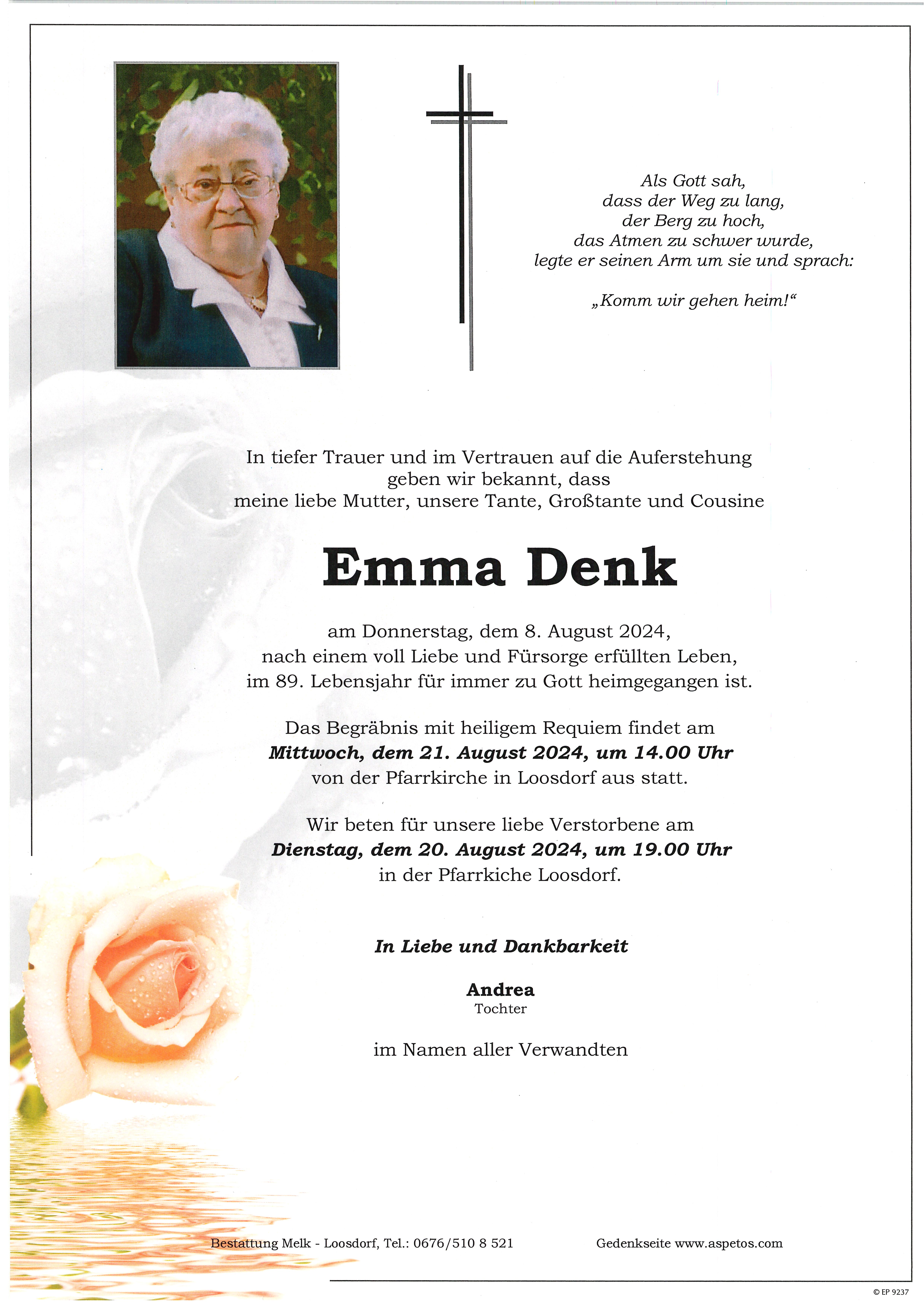 Traueranzeige von Emma Denk