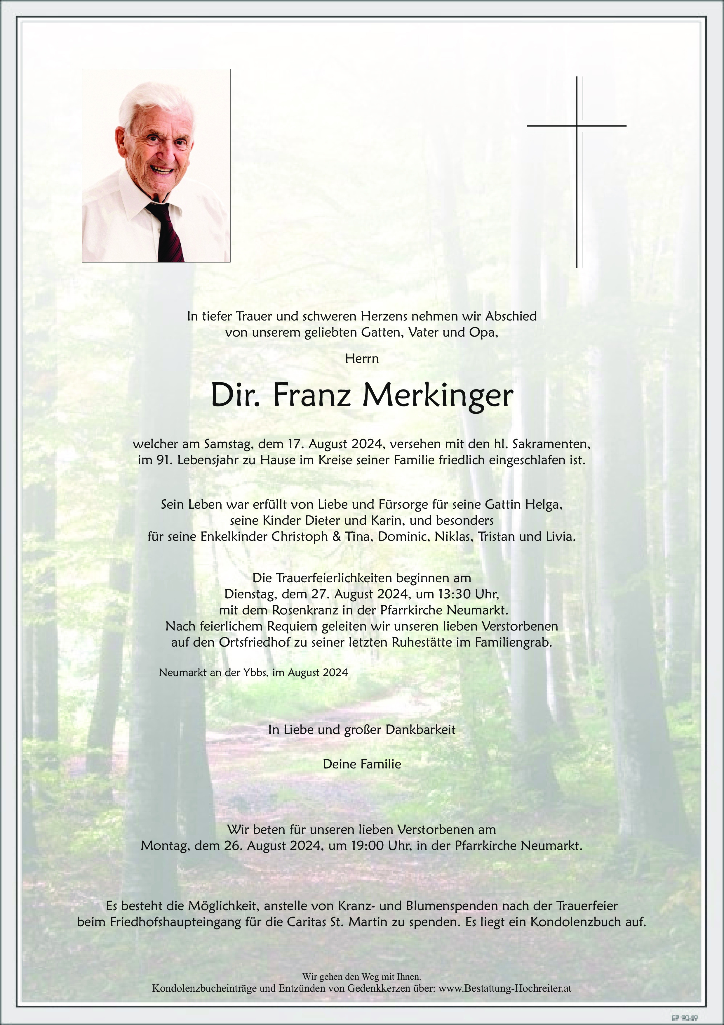 Traueranzeige von Dir. Franz Merkinger