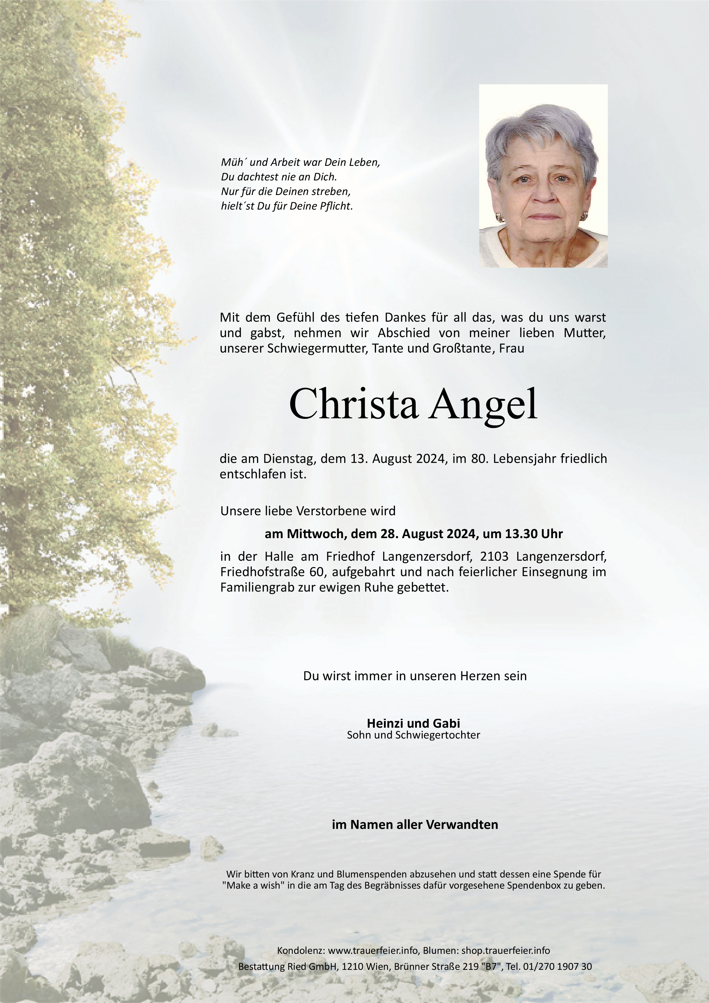 Traueranzeige von Christa Angel