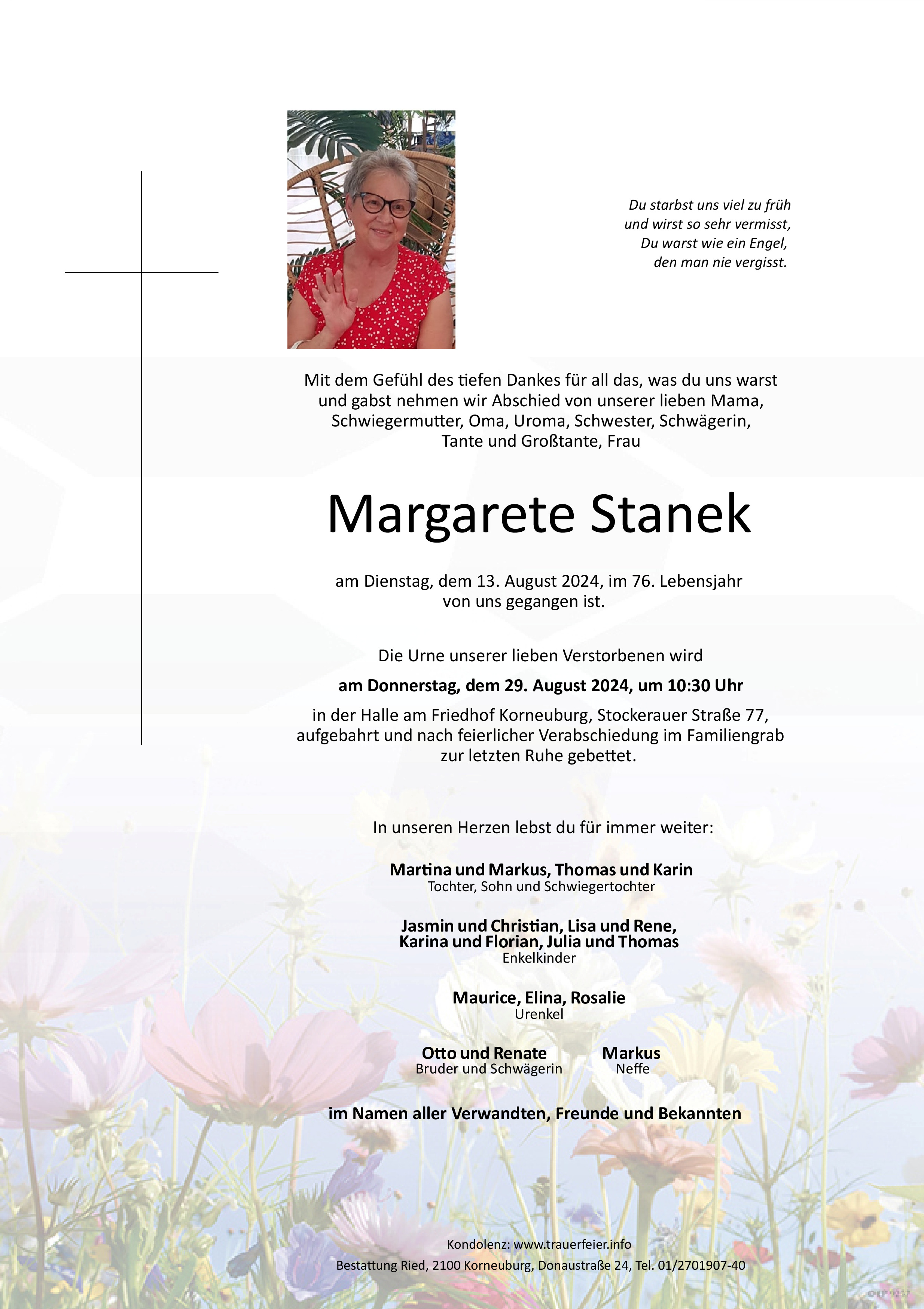 Traueranzeige von Margarete Stanek
