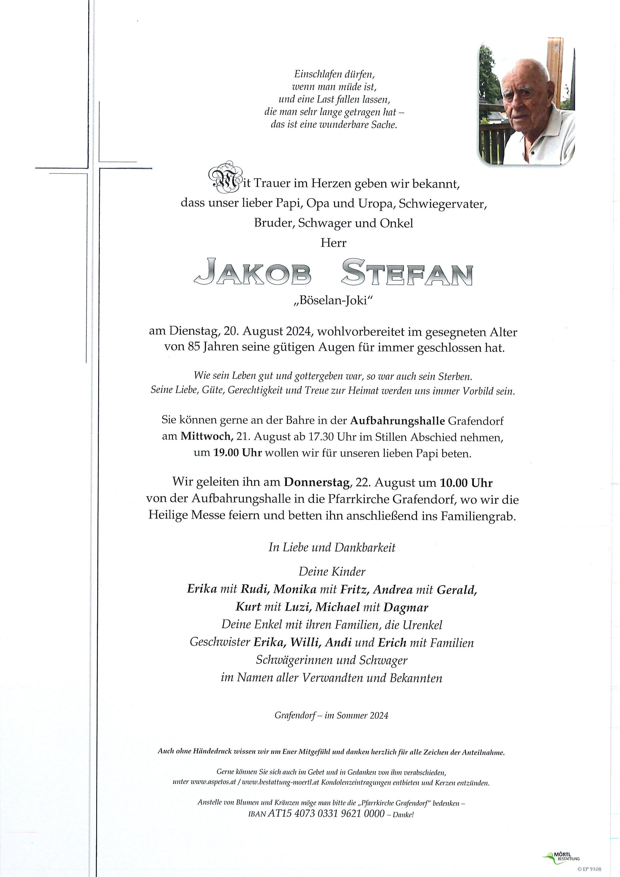 Traueranzeige von Jakob Stefan