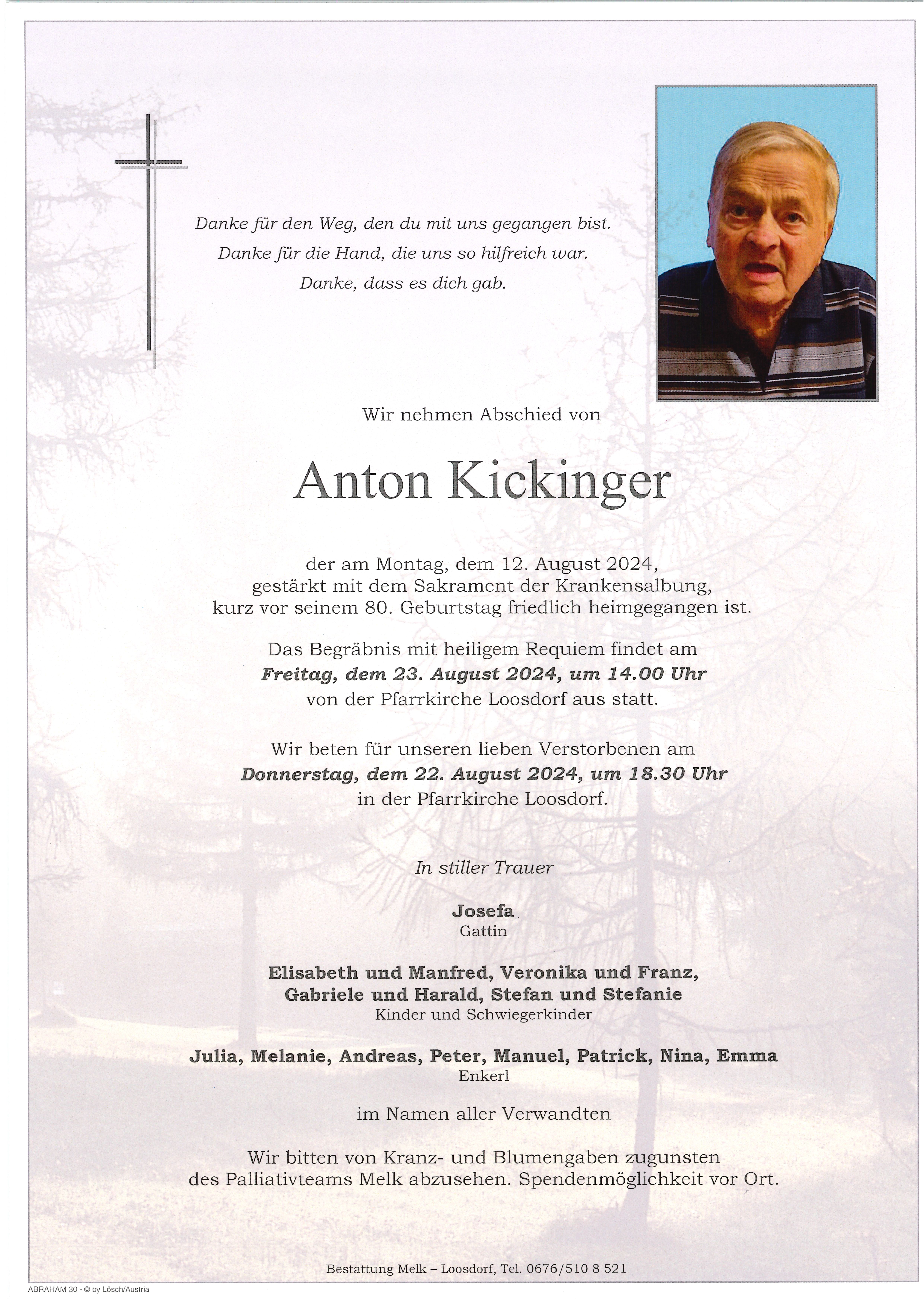 Traueranzeige von Anton Kickinger