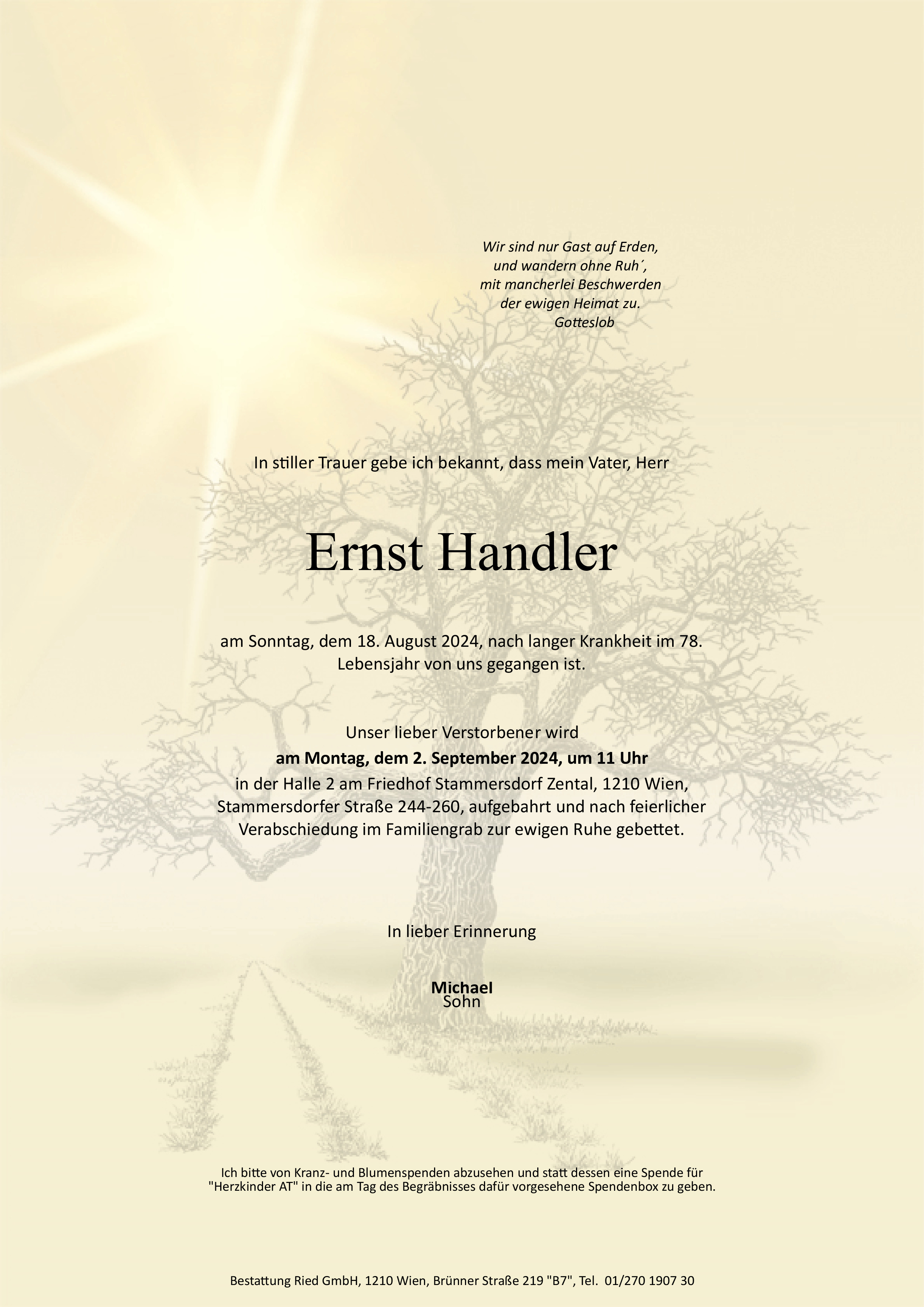Traueranzeige von Ernst Handler