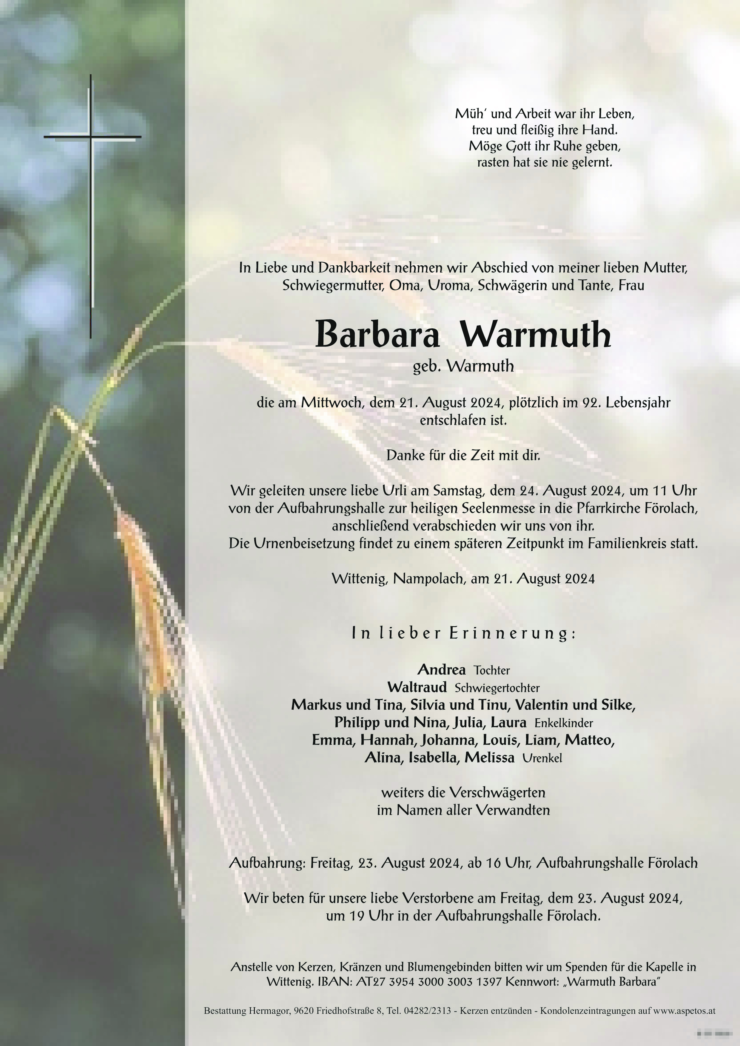 Traueranzeige von Barbara Warmuth