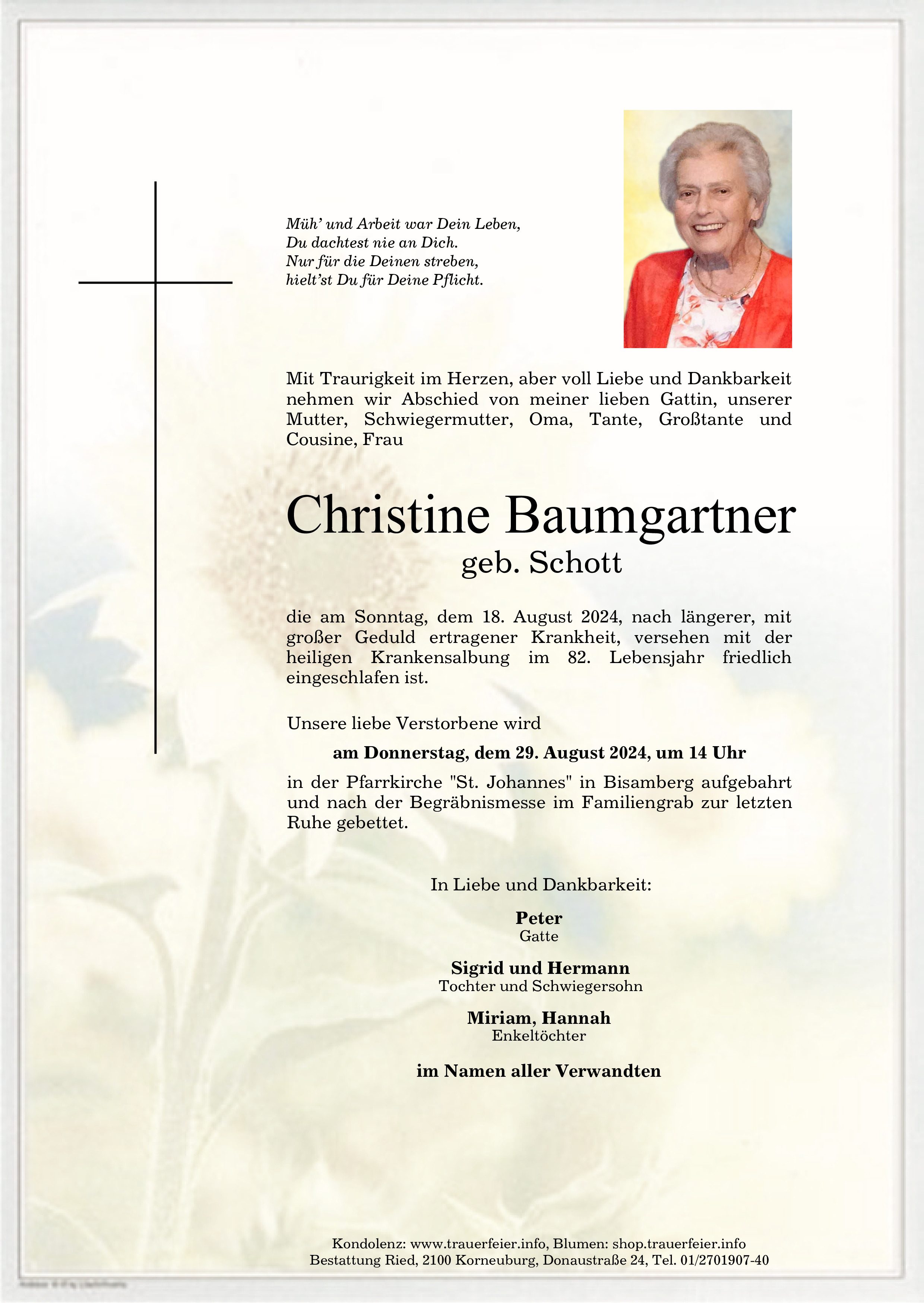 Traueranzeige von Christine Baumgartner