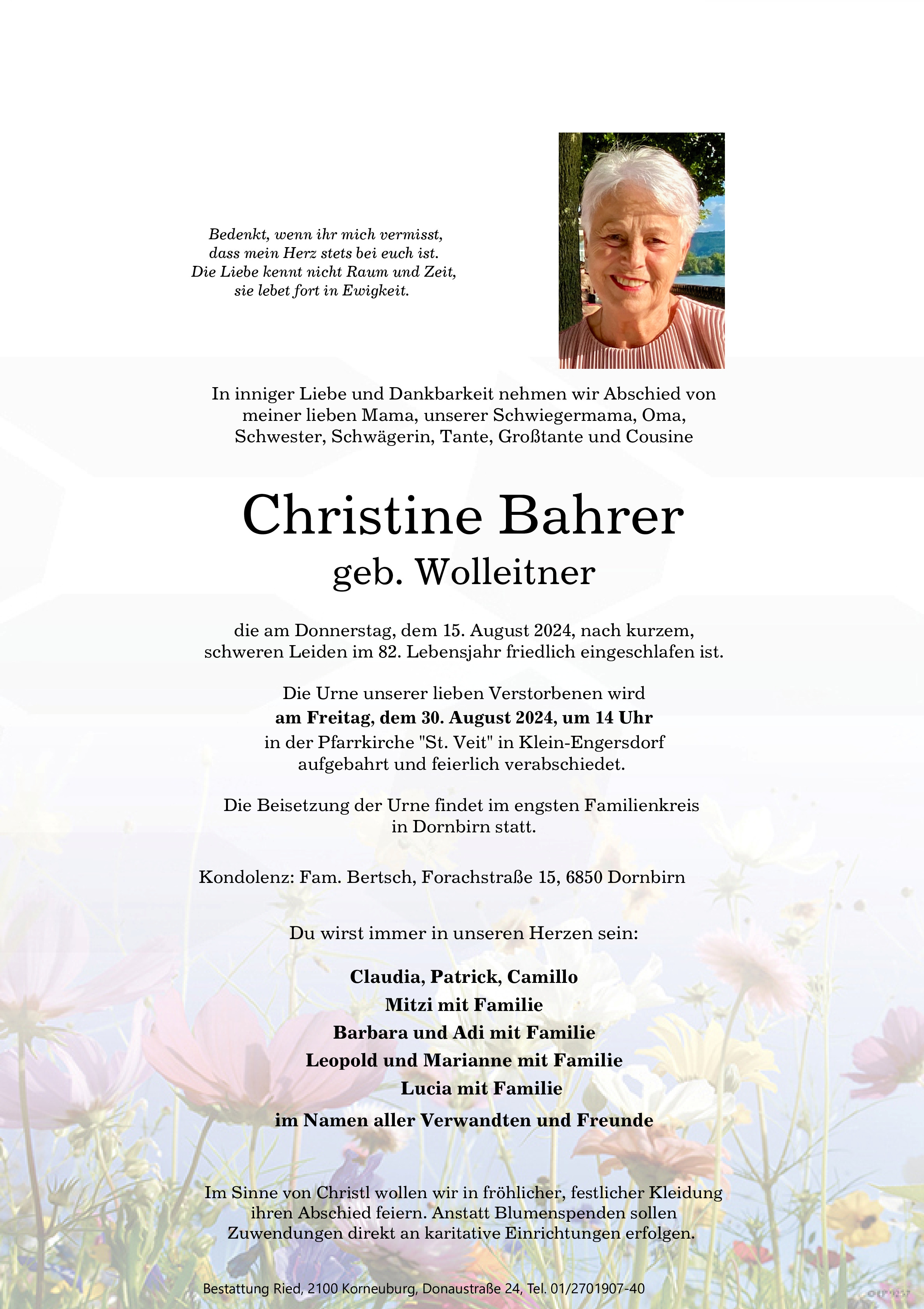 Traueranzeige von Christine Bahrer