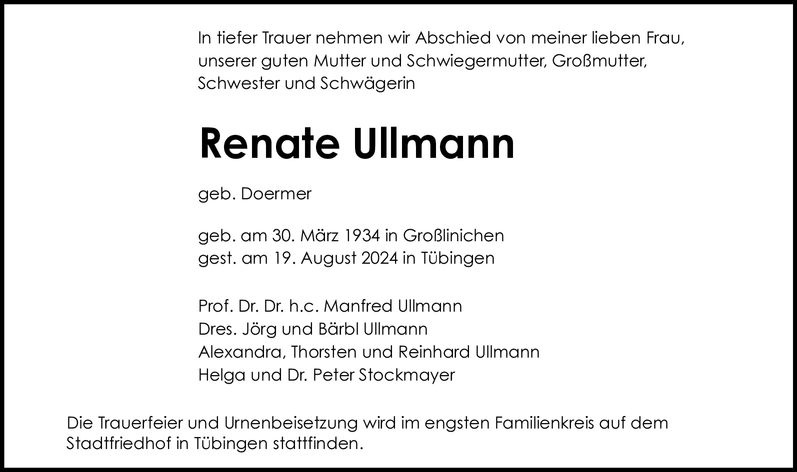 Traueranzeige von Renate Ullmann