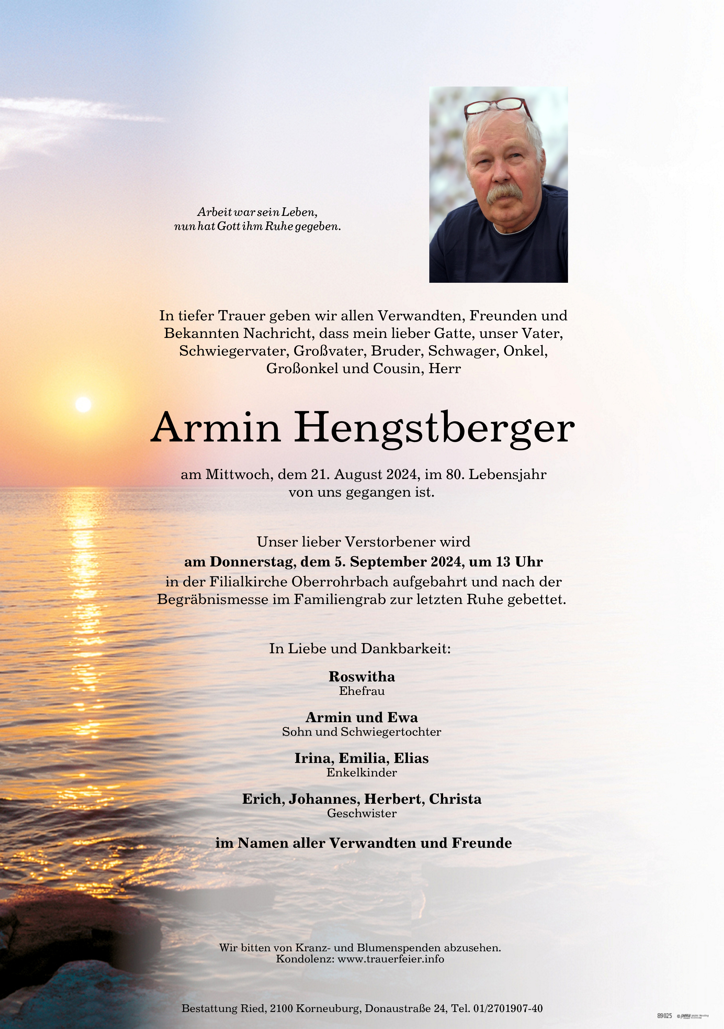 Traueranzeige von Armin Hengstberger