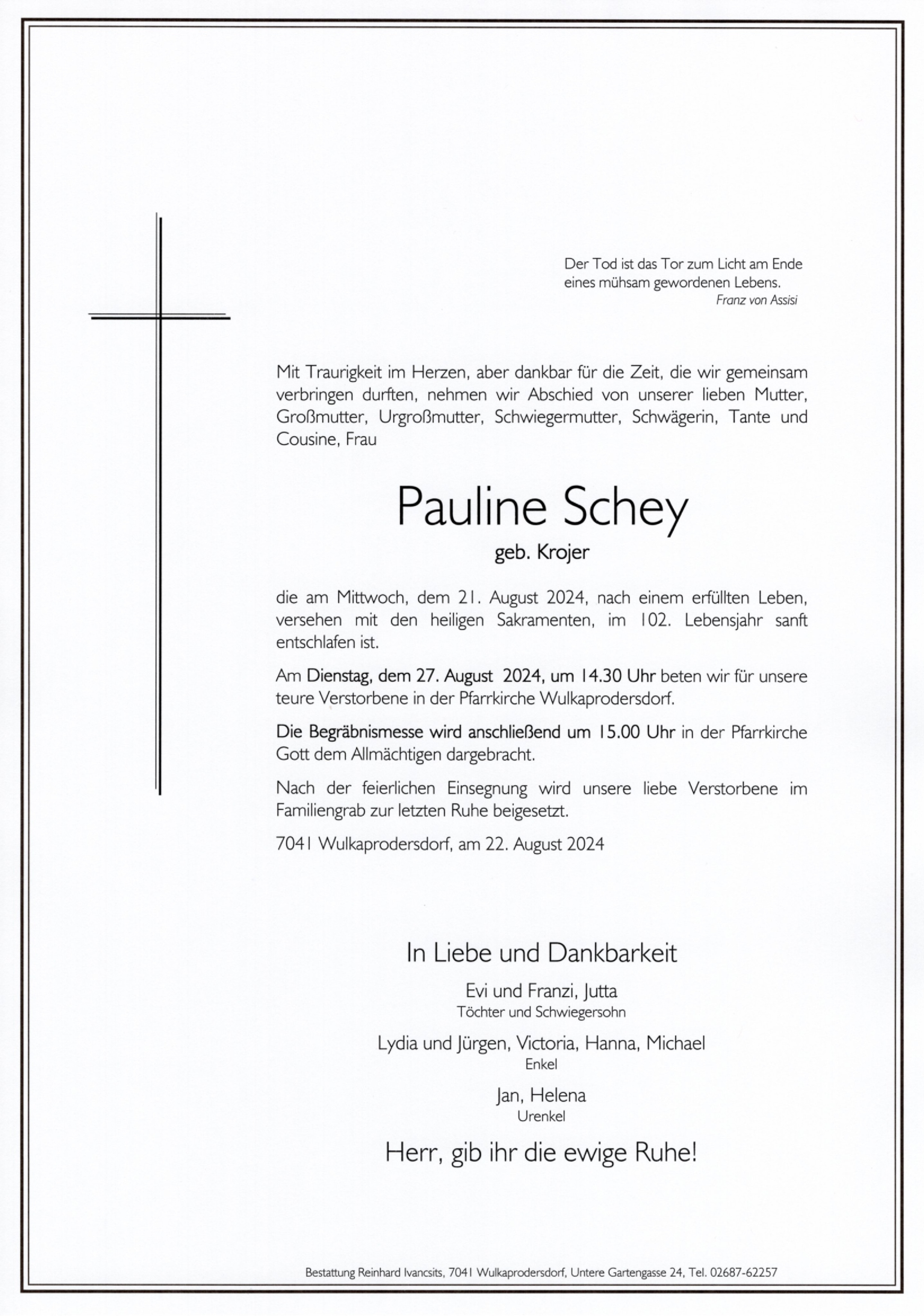 Traueranzeige von Pauline Schey