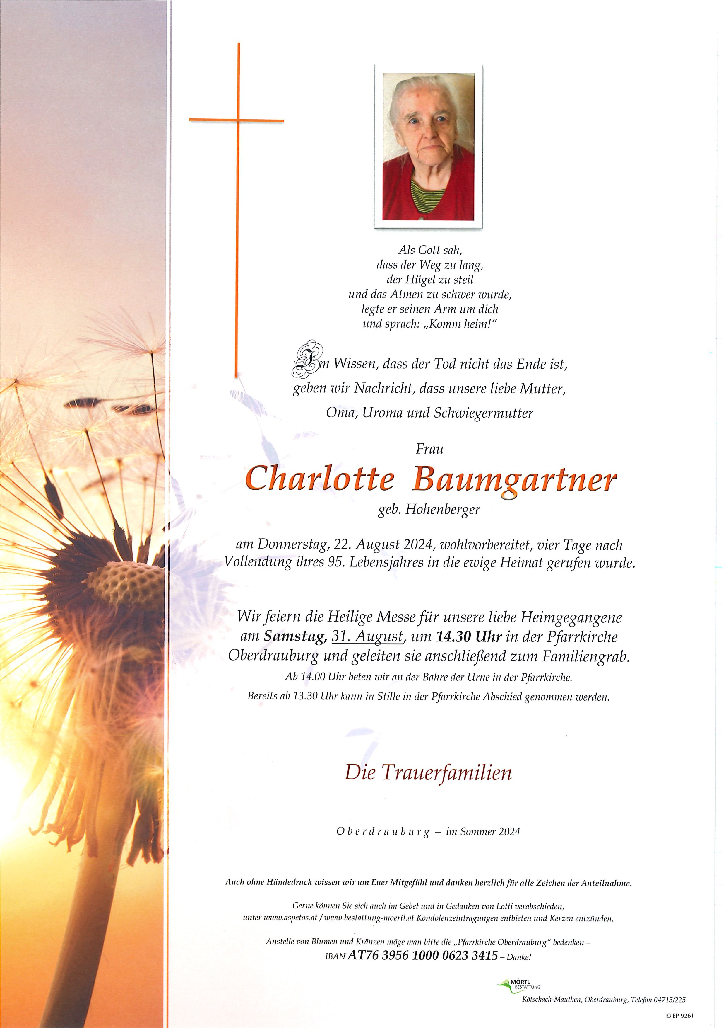 Traueranzeige von Charlotte Baumgartner