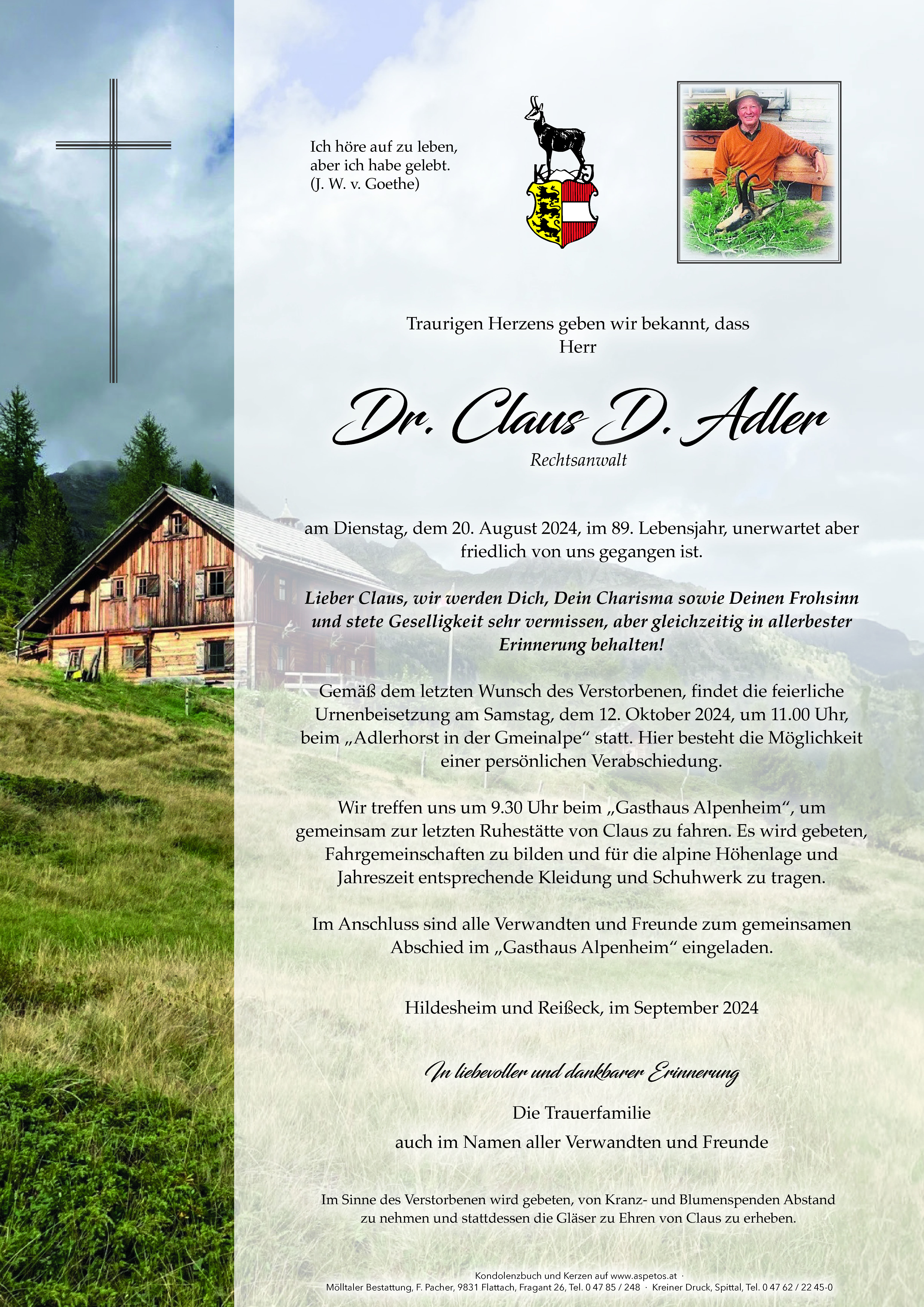 Traueranzeige von Dr. Klaus Dieter Adler