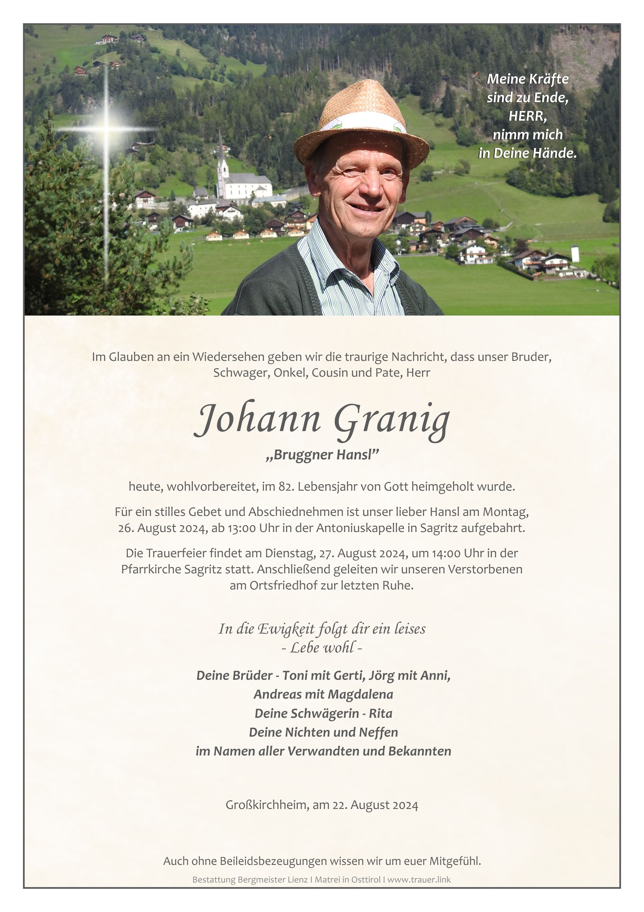 Traueranzeige von Johann Granig