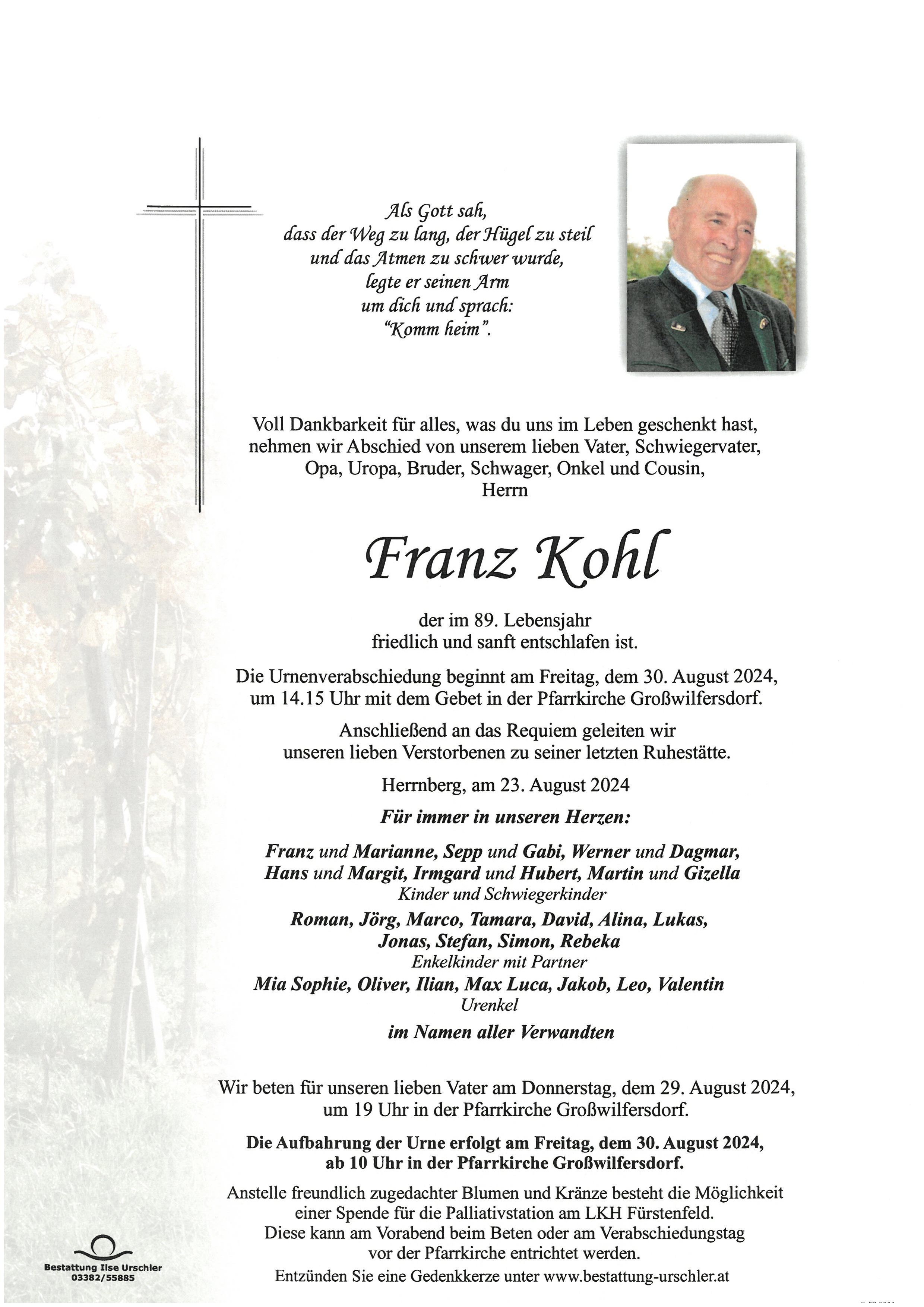 Traueranzeige von Franz Kohl
