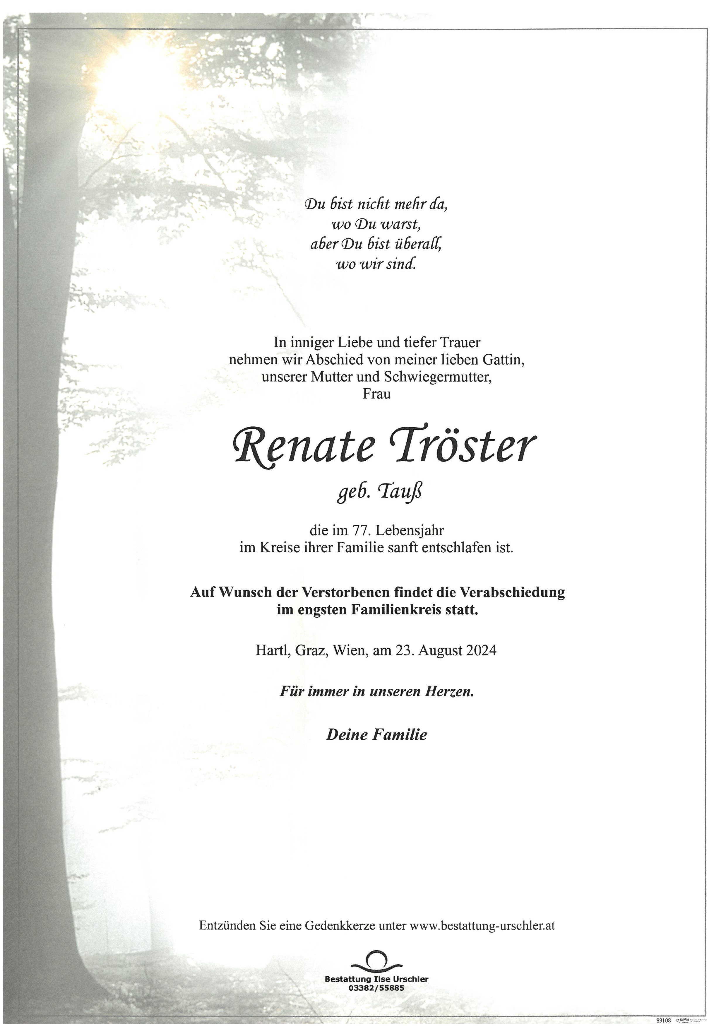 Traueranzeige von Renate Tröster