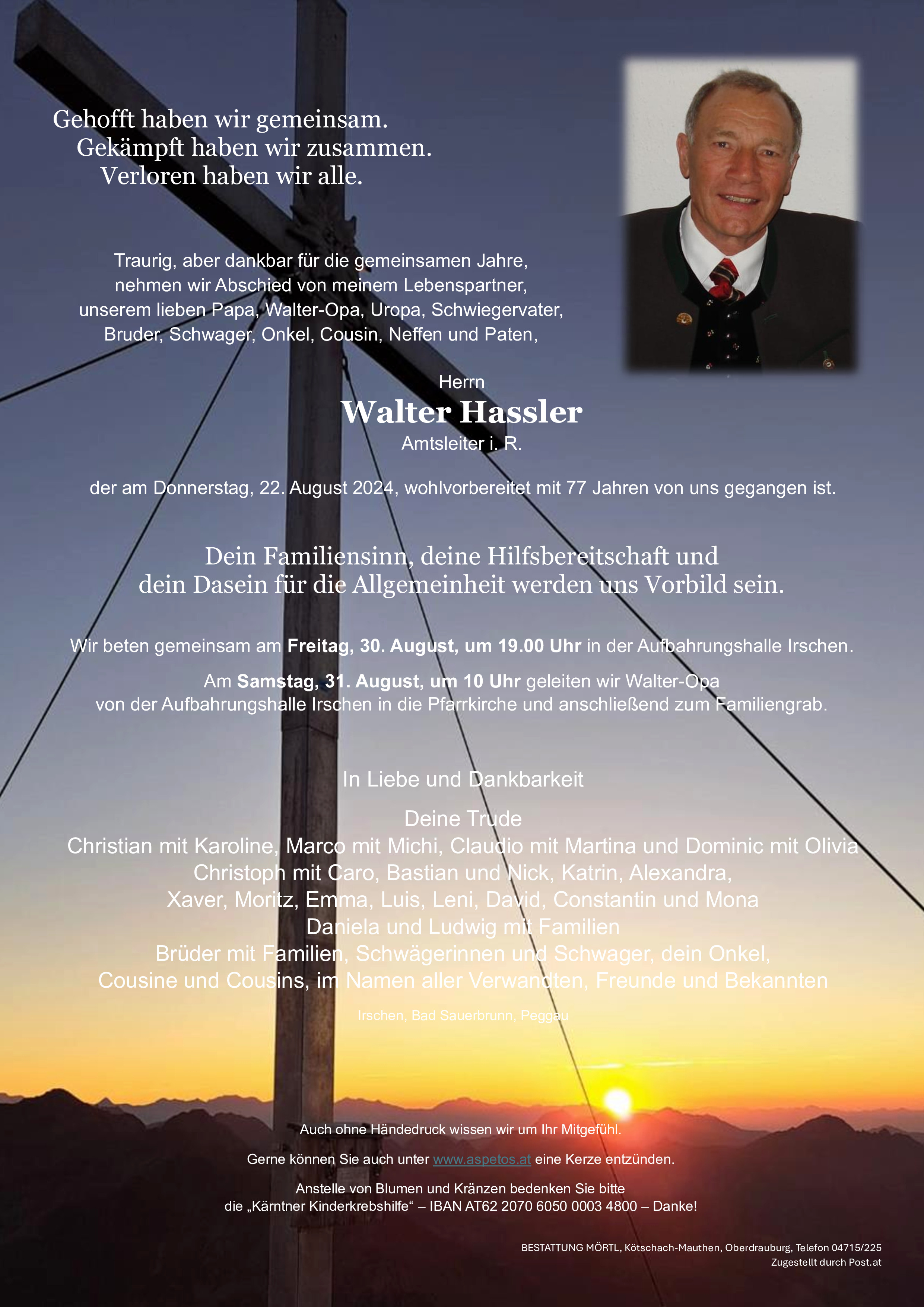 Traueranzeige von Walter Hassler