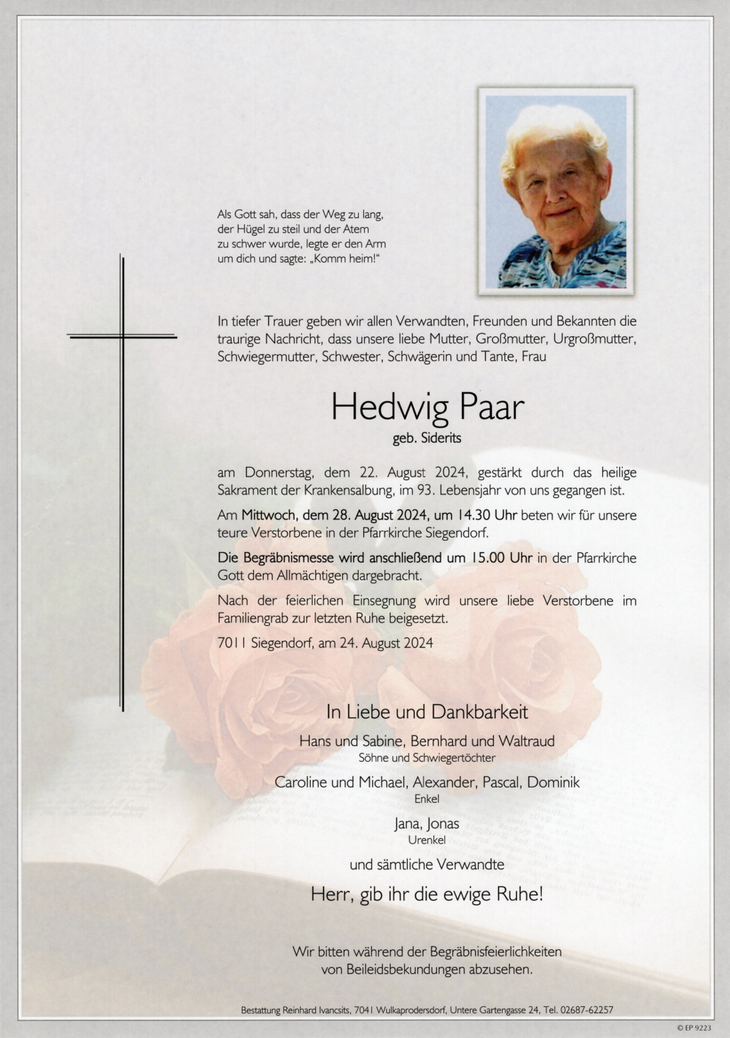 Traueranzeige von Hedwig Paar