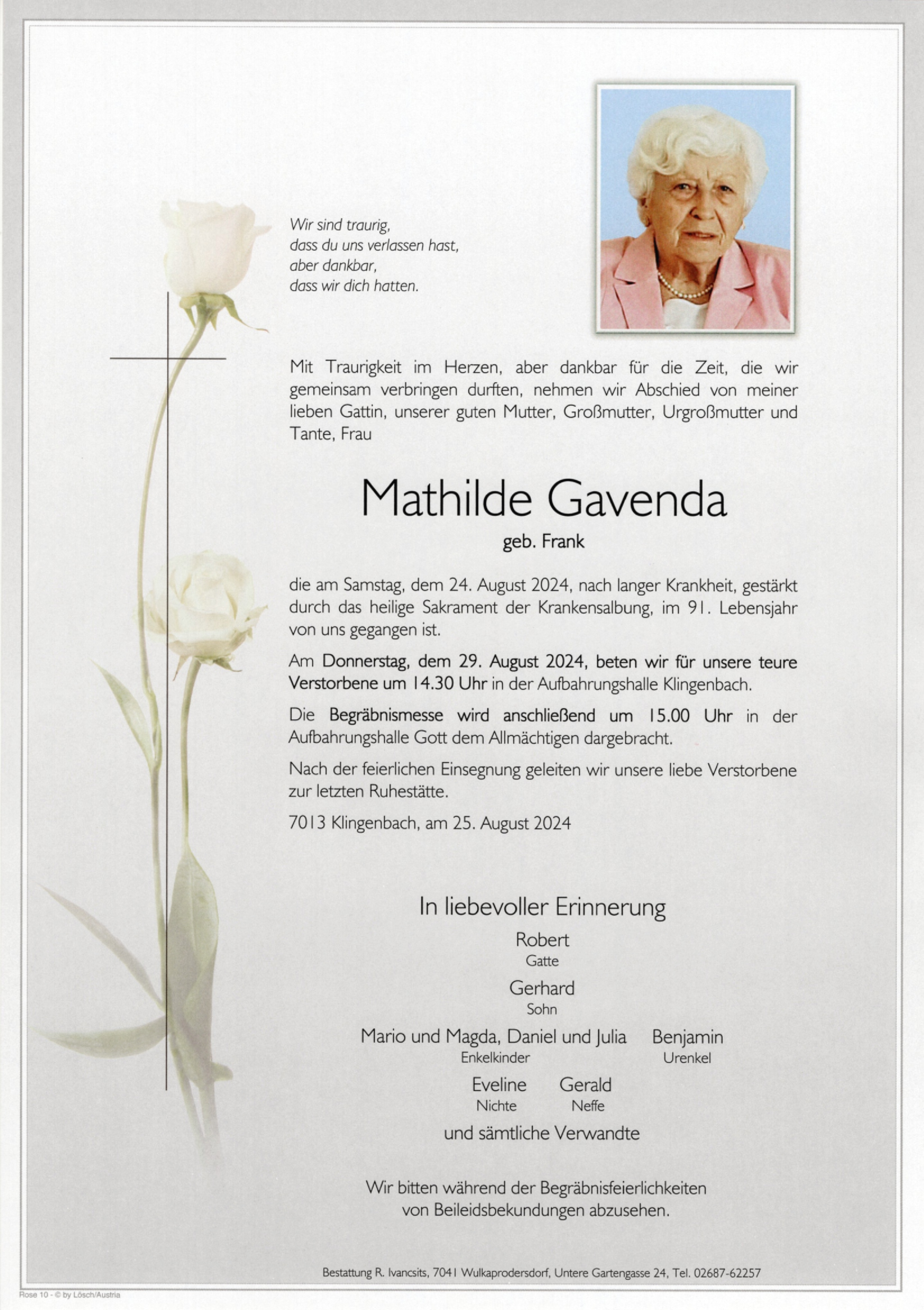Traueranzeige von Mathilde Gavenda