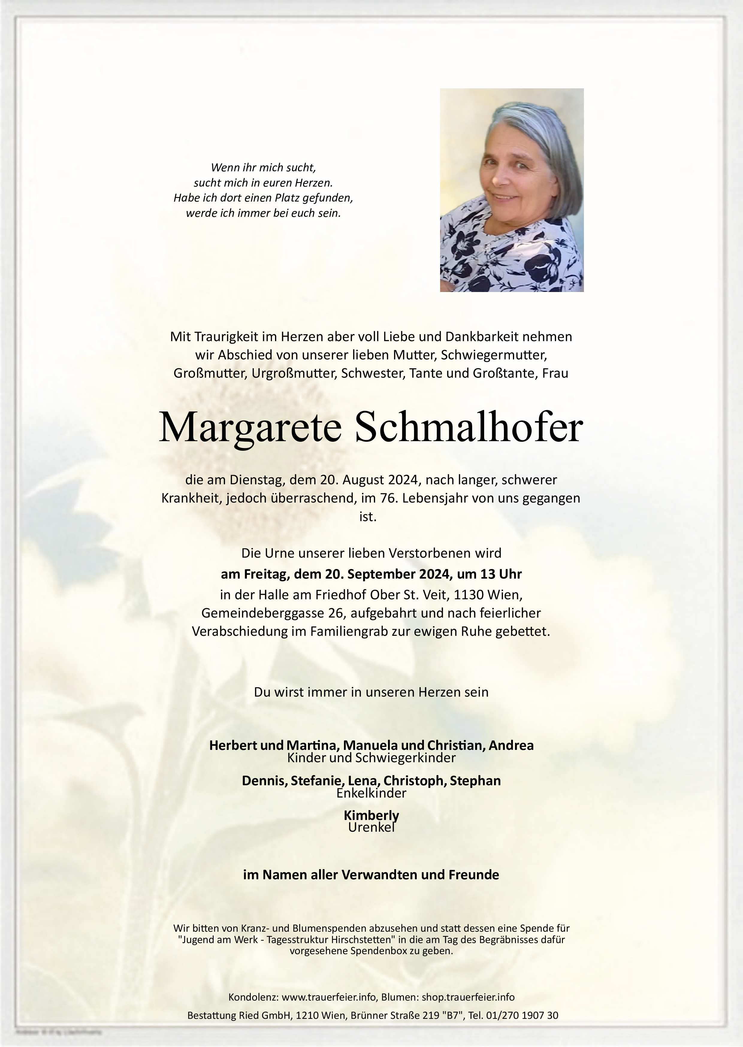 Traueranzeige von Margarete Schmalhofer