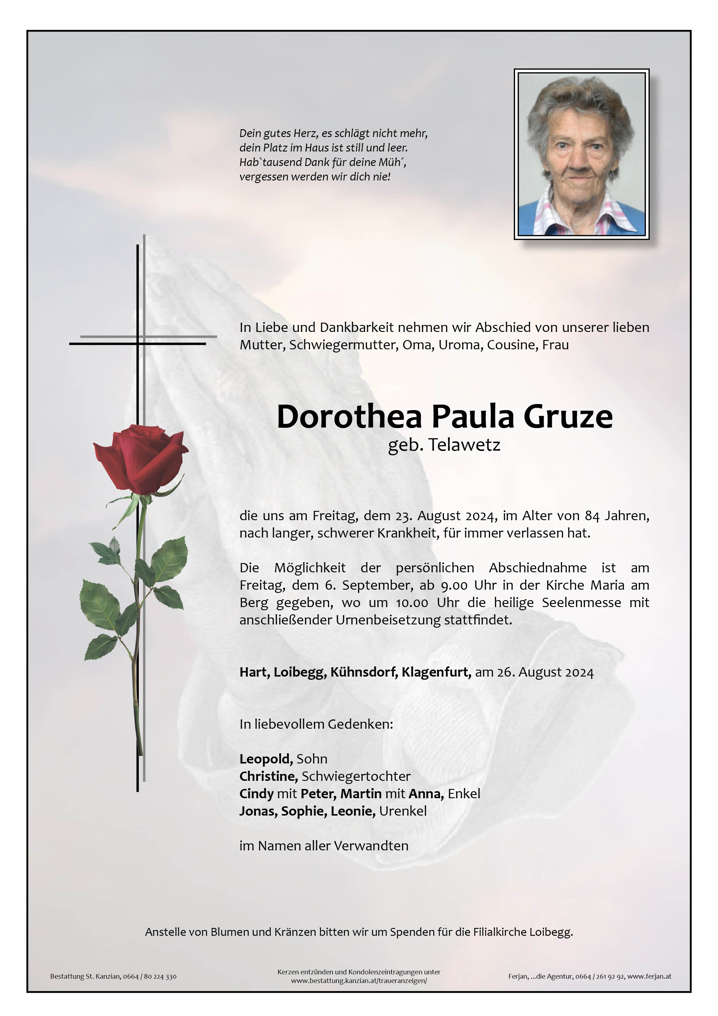 Traueranzeige von Dorothea Paula Gruze