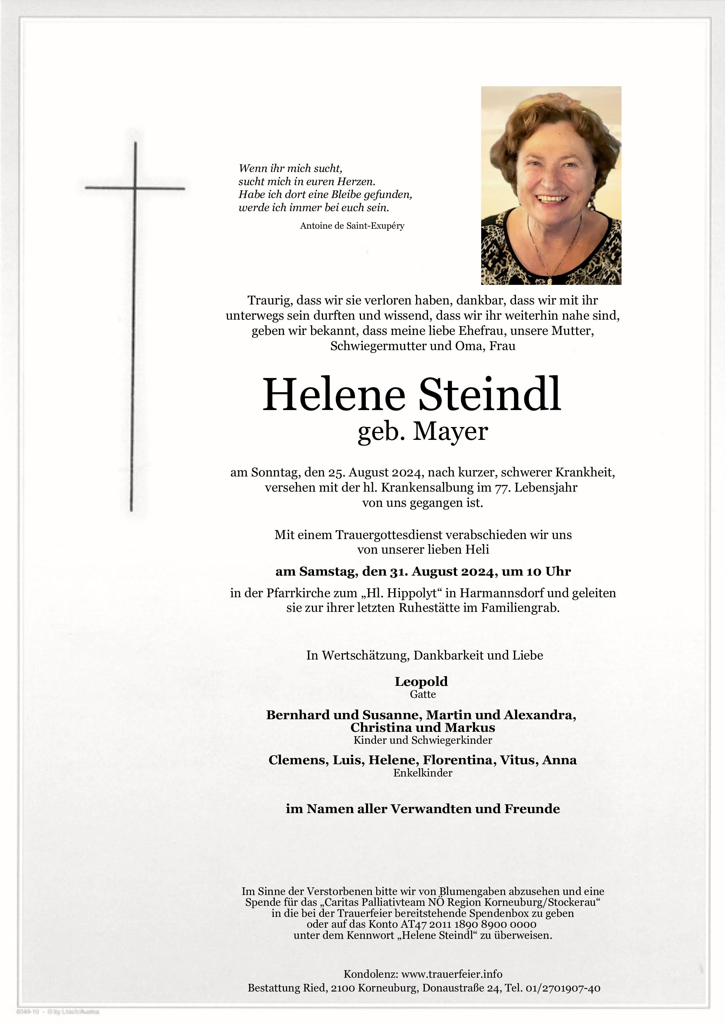 Traueranzeige von Helene Steindl
