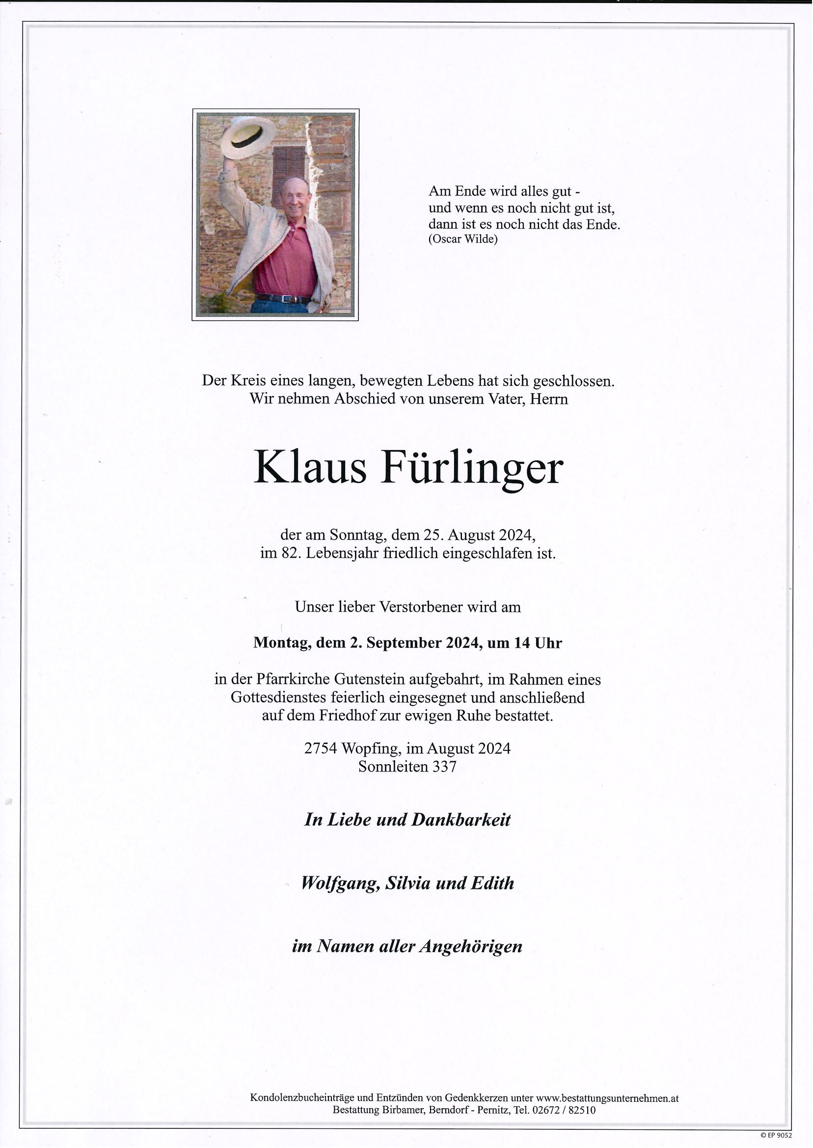 Traueranzeige von Klaus Fürlinger