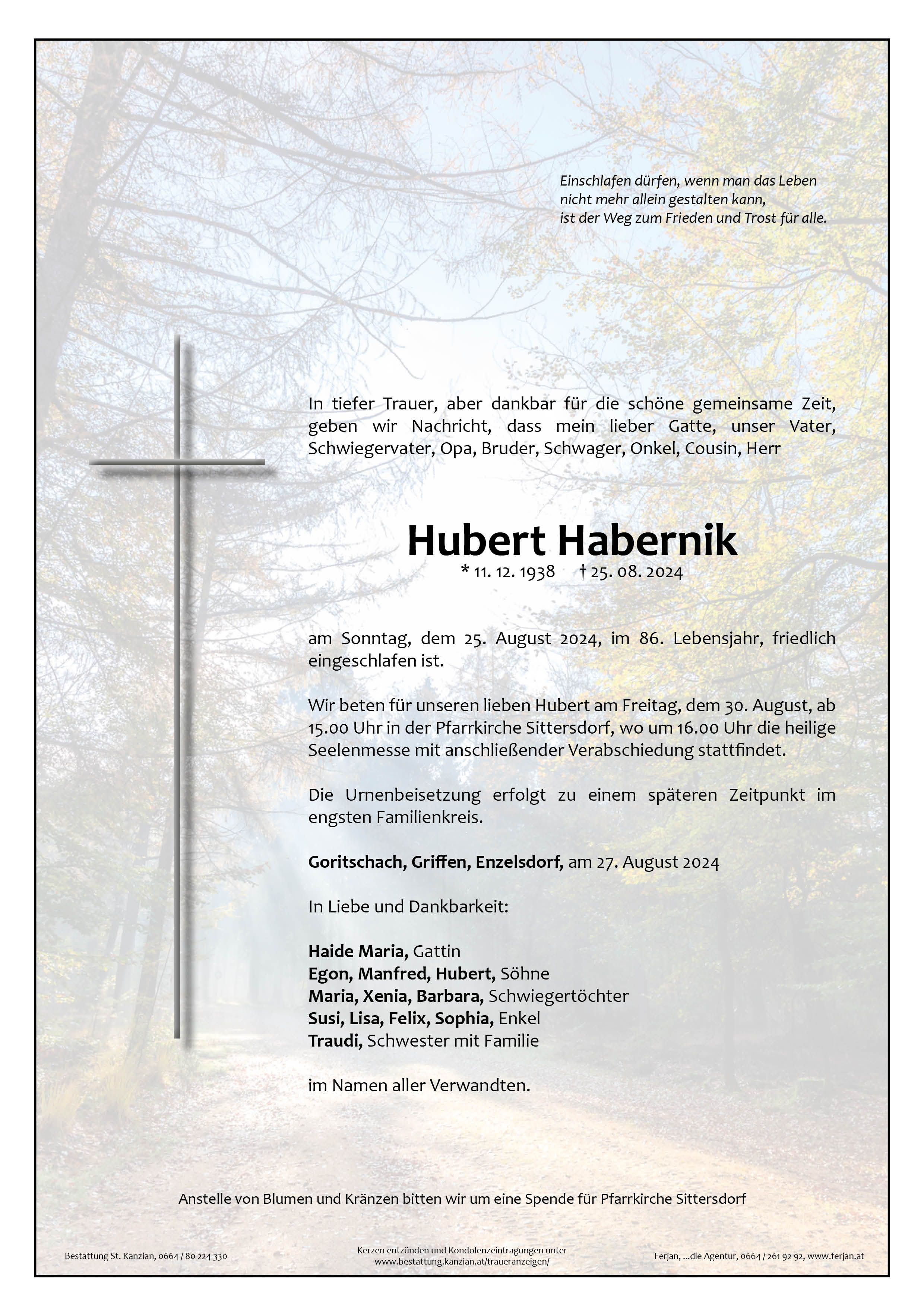 Traueranzeige von Hubert Habernik