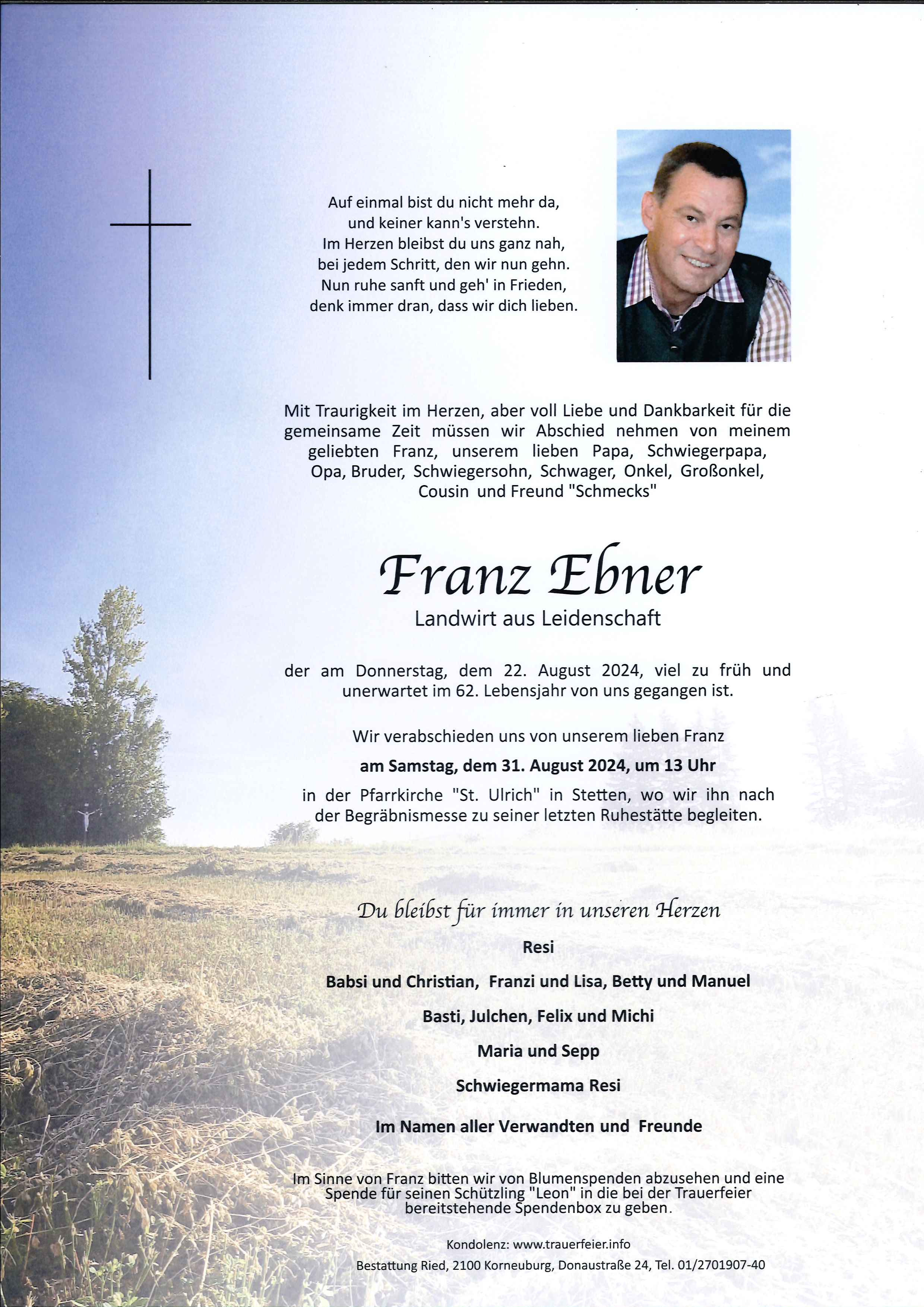 Traueranzeige von Franz Ebner