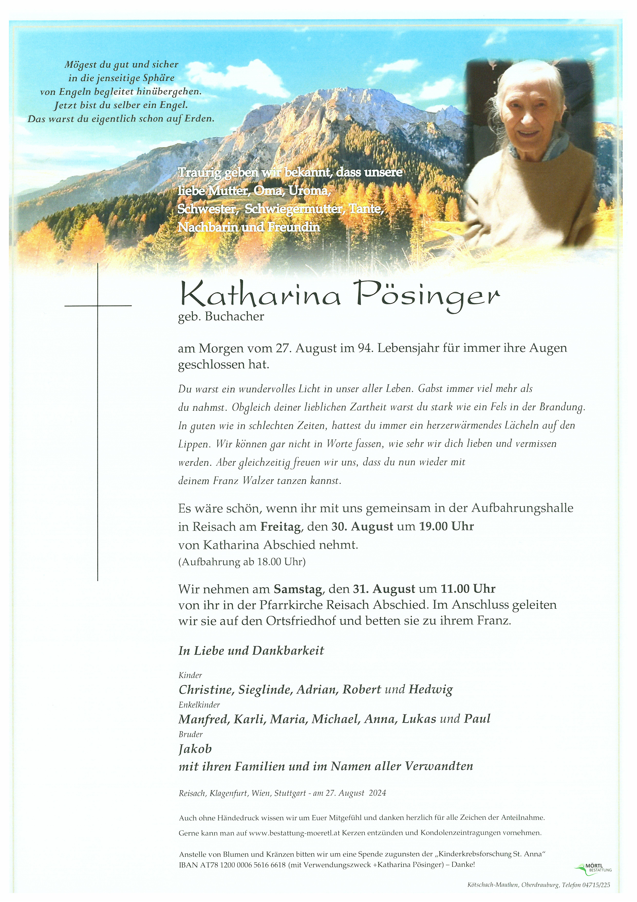 Traueranzeige von Katharina Pösinger