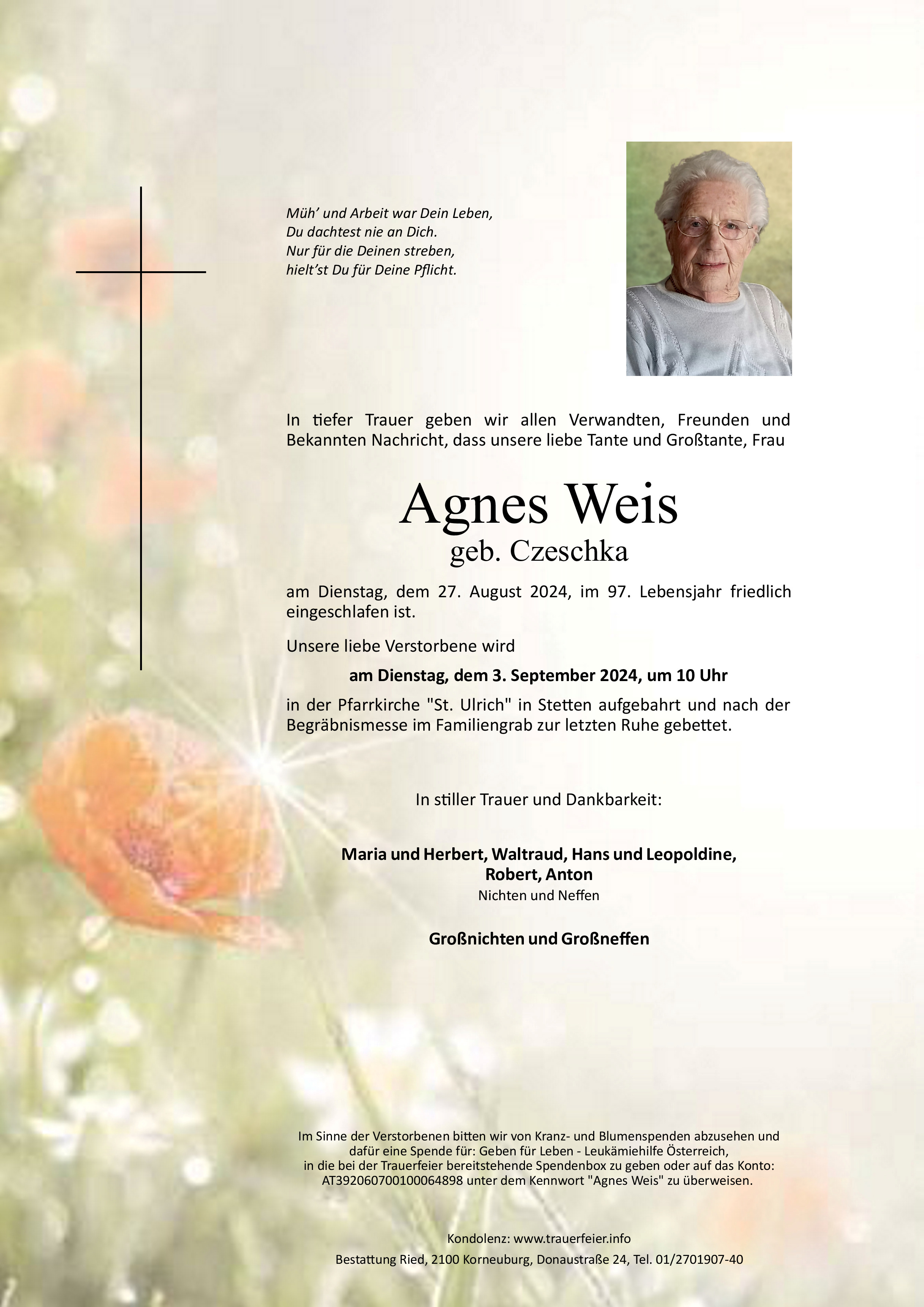 Traueranzeige von Agnes Weis