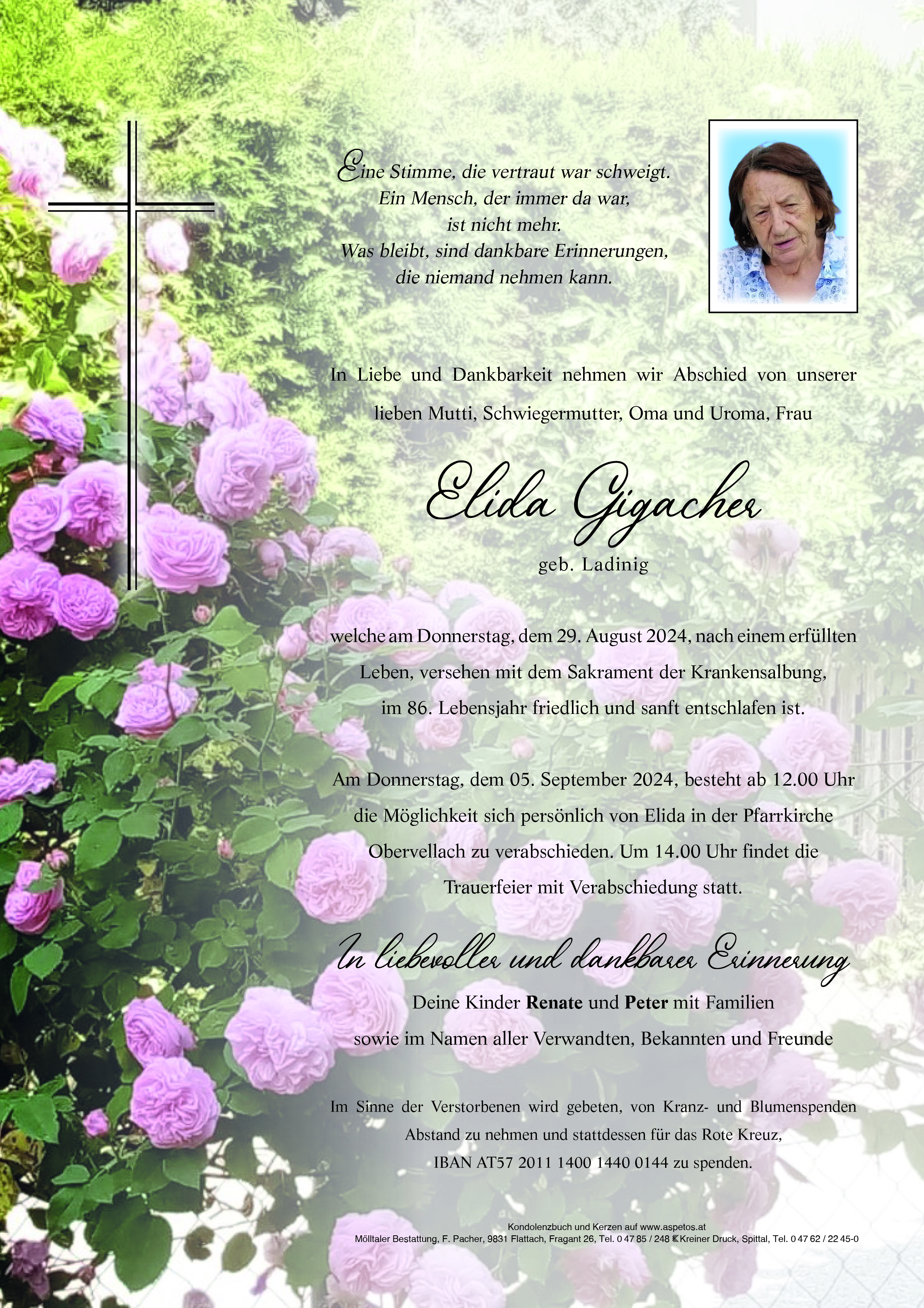 Traueranzeige von Elida Gigacher