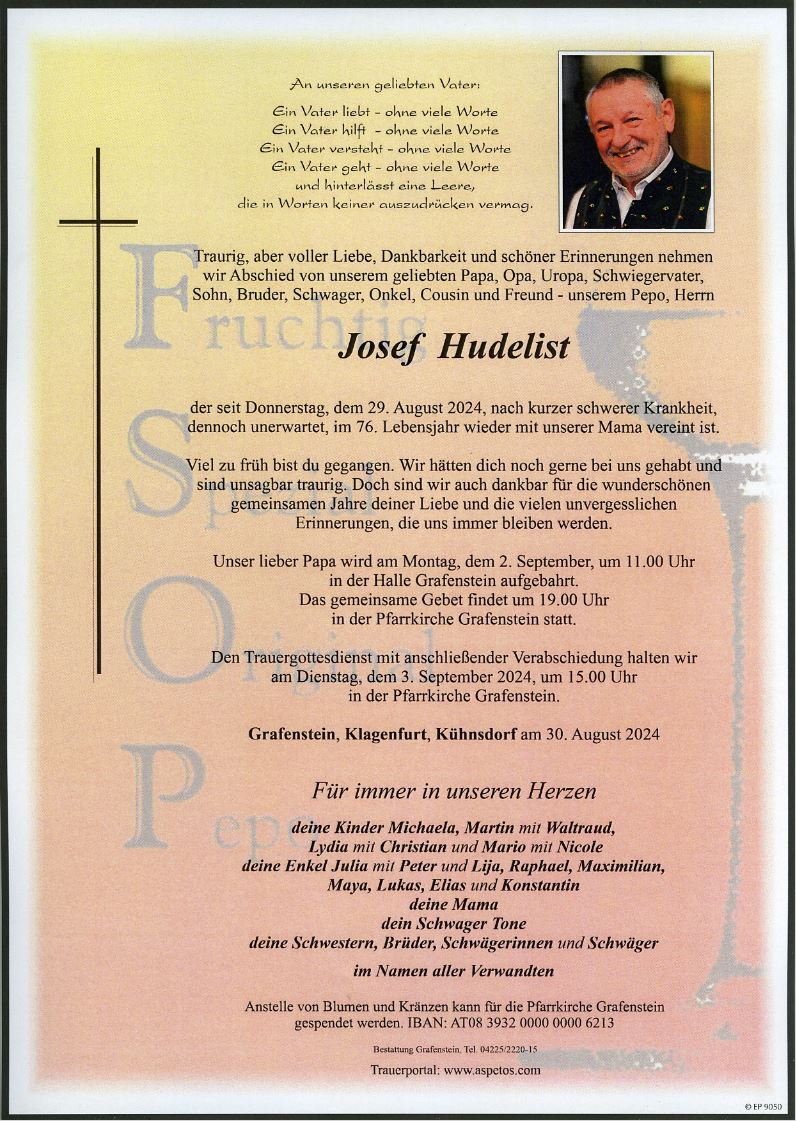 Traueranzeige von Josef Hudelist