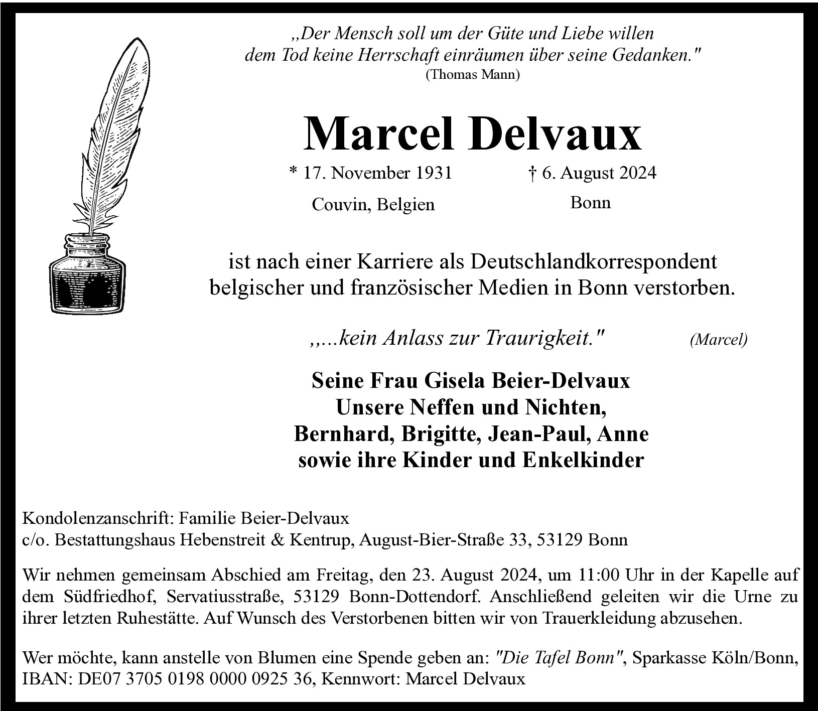 Traueranzeige von Marcel Delvaux