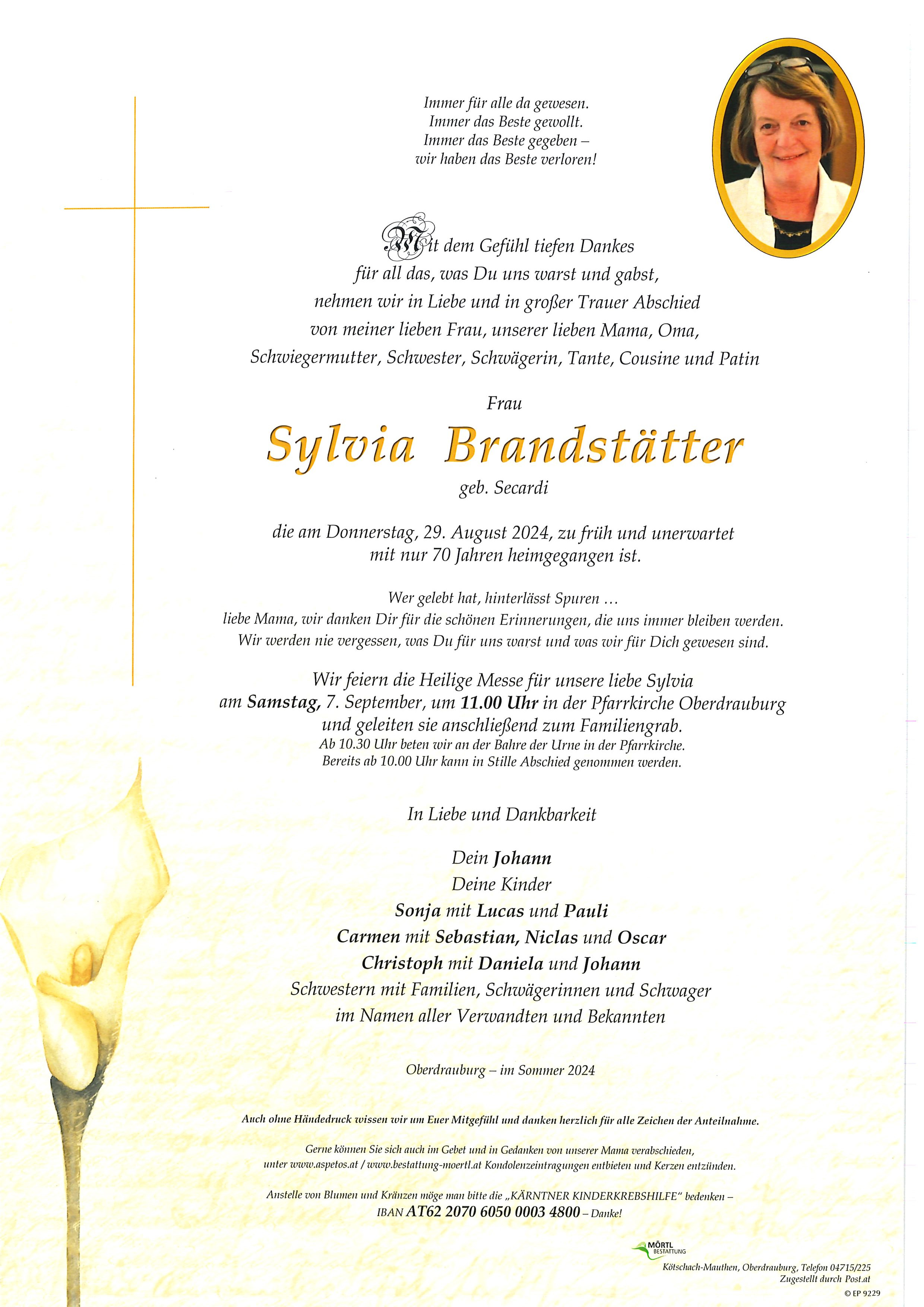 Traueranzeige von Sylvia Brandstätter